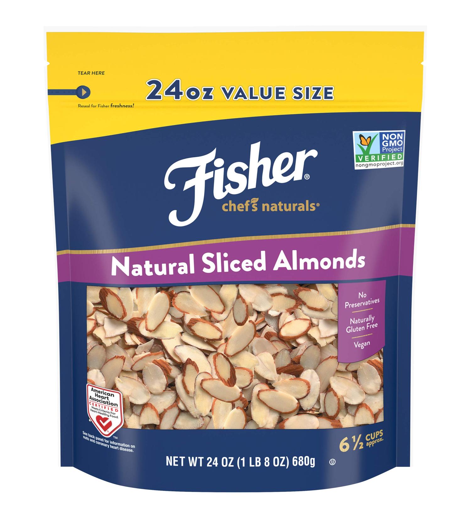 Fisher Sliced Almonds 24 oz - Unsalted, Gluten Free, Non-GMO, Keto, Paleo, Vegan Friendly - Buy Online on SooperMarket.com