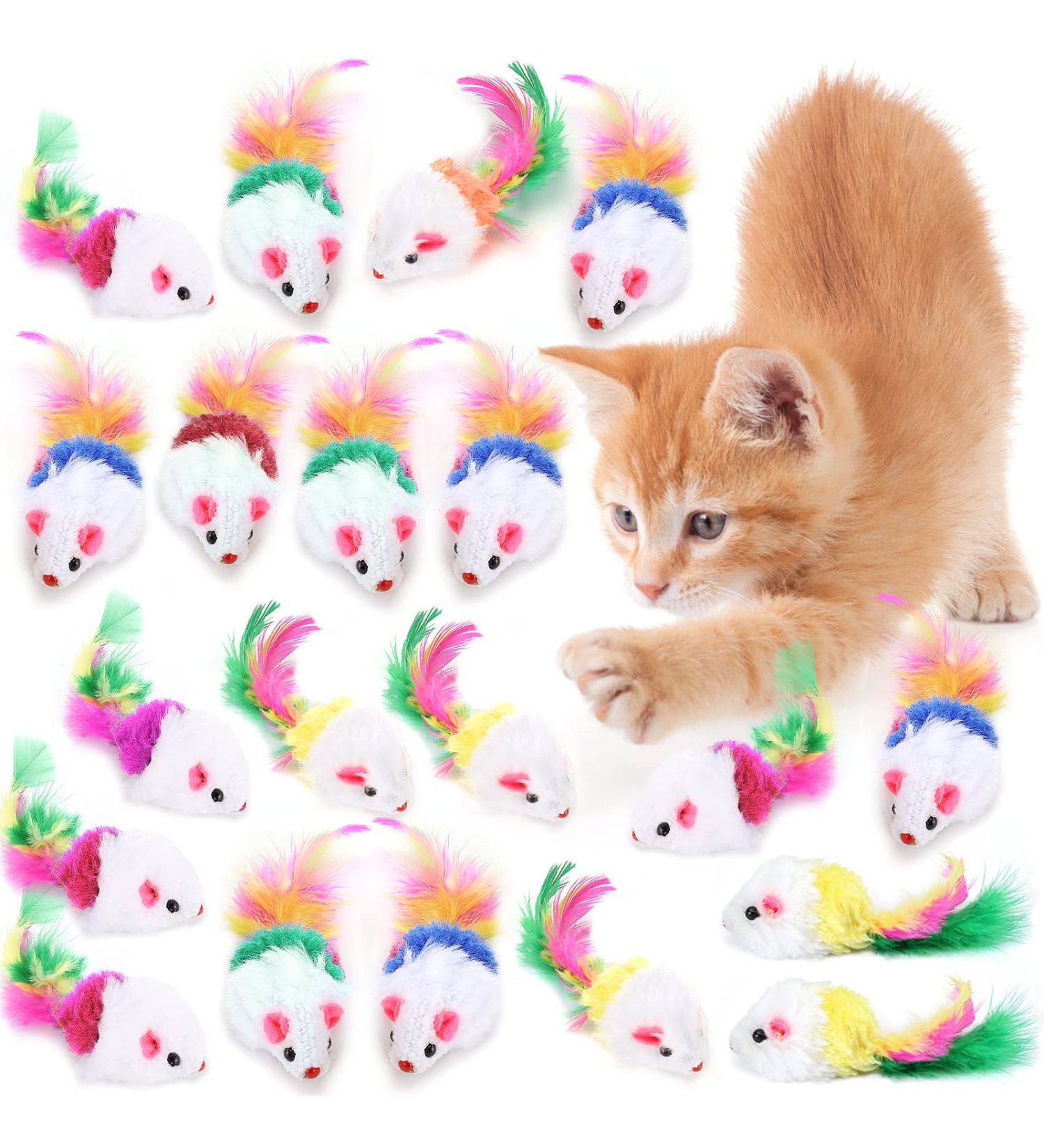 ueslwser 20 Pcs Mice & AnimalToys Colorful Feather Interactive Cat Interactive Mouse Catnip Toys Assorted Randomly Colors for Cats and Kitten Indoor Play Cat Mice Toys Pack Interactive Catch Play - Buy Online on SooperMarket.com