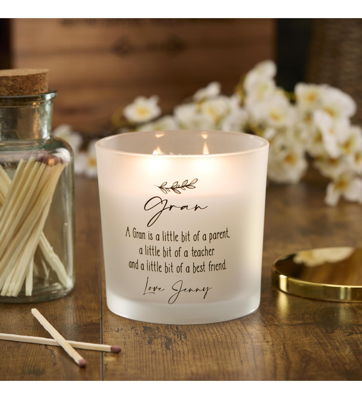 Personalised Large Double Wick Candle Gift for Gran with Sentiment (Planet spa)