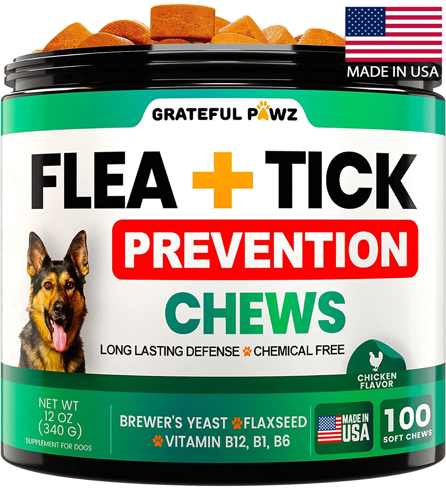 Flea & Tick Prevention Chewables for Dogs - Natural Control Supplement - Oral Pills for All Breeds - Made in USA - Buy Online on SooperMarket.com