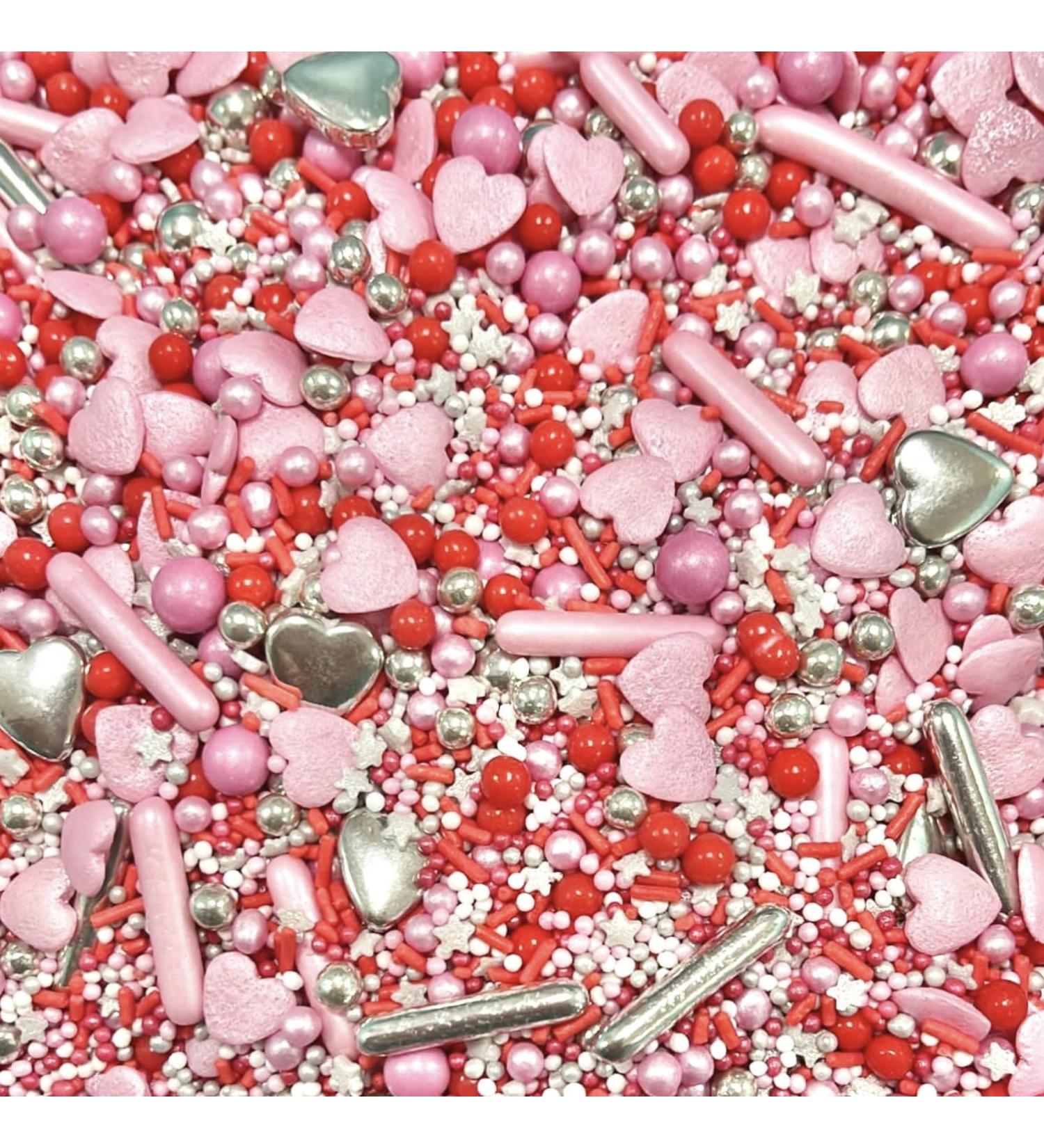 Anniversary sprinkles for cakes cupcake edible toppers sprinkle mix blend metallic silver red white pink pearls party decoration baking biscuits cake topper balls chocolate balls HEART THROB