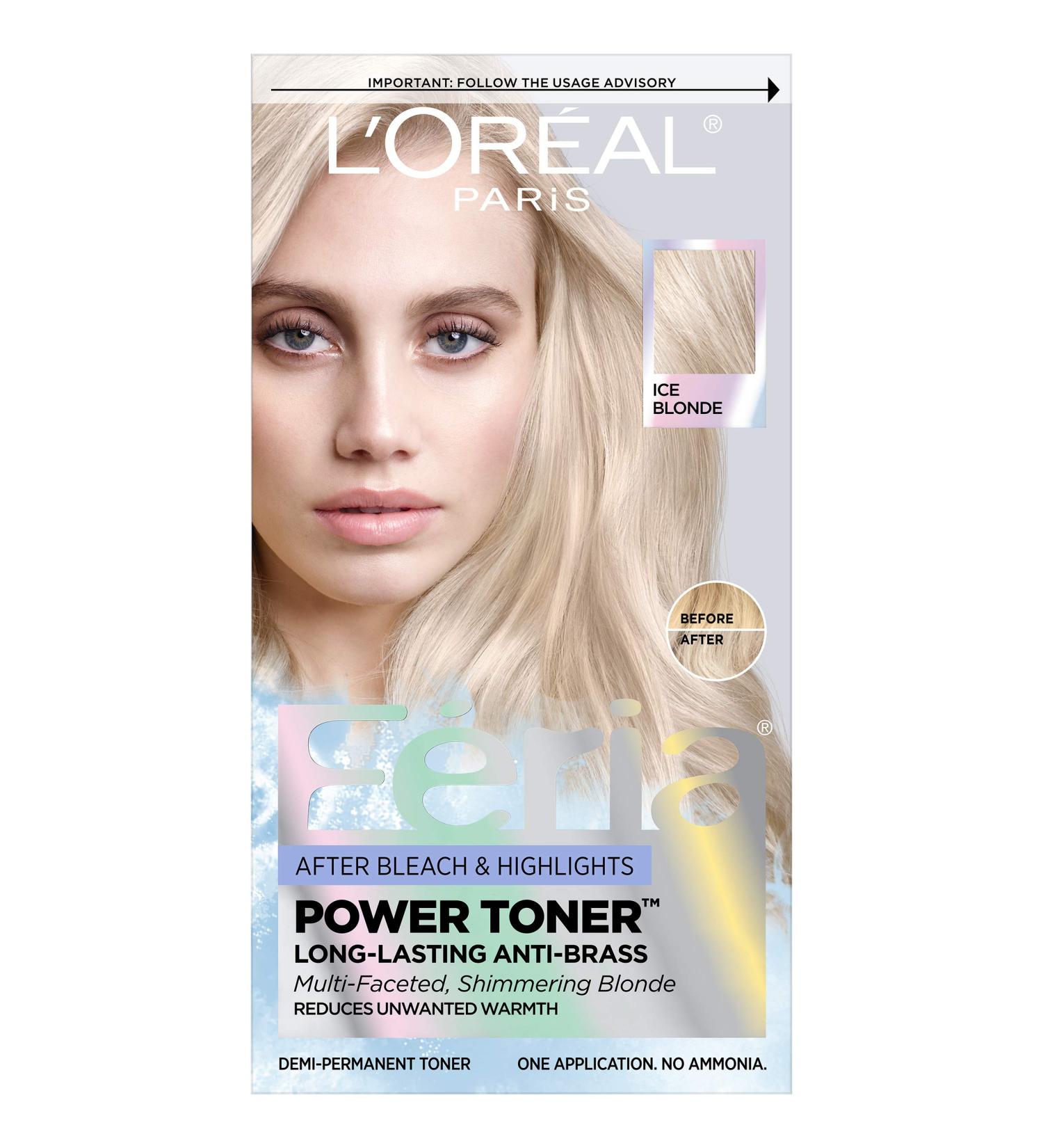 L'Oreal Paris Feria Ice Blonde Hair Toner - Anti Brass Power, Long-Lasting Formula - 1 Application - Buy Online on SooperMarket.com