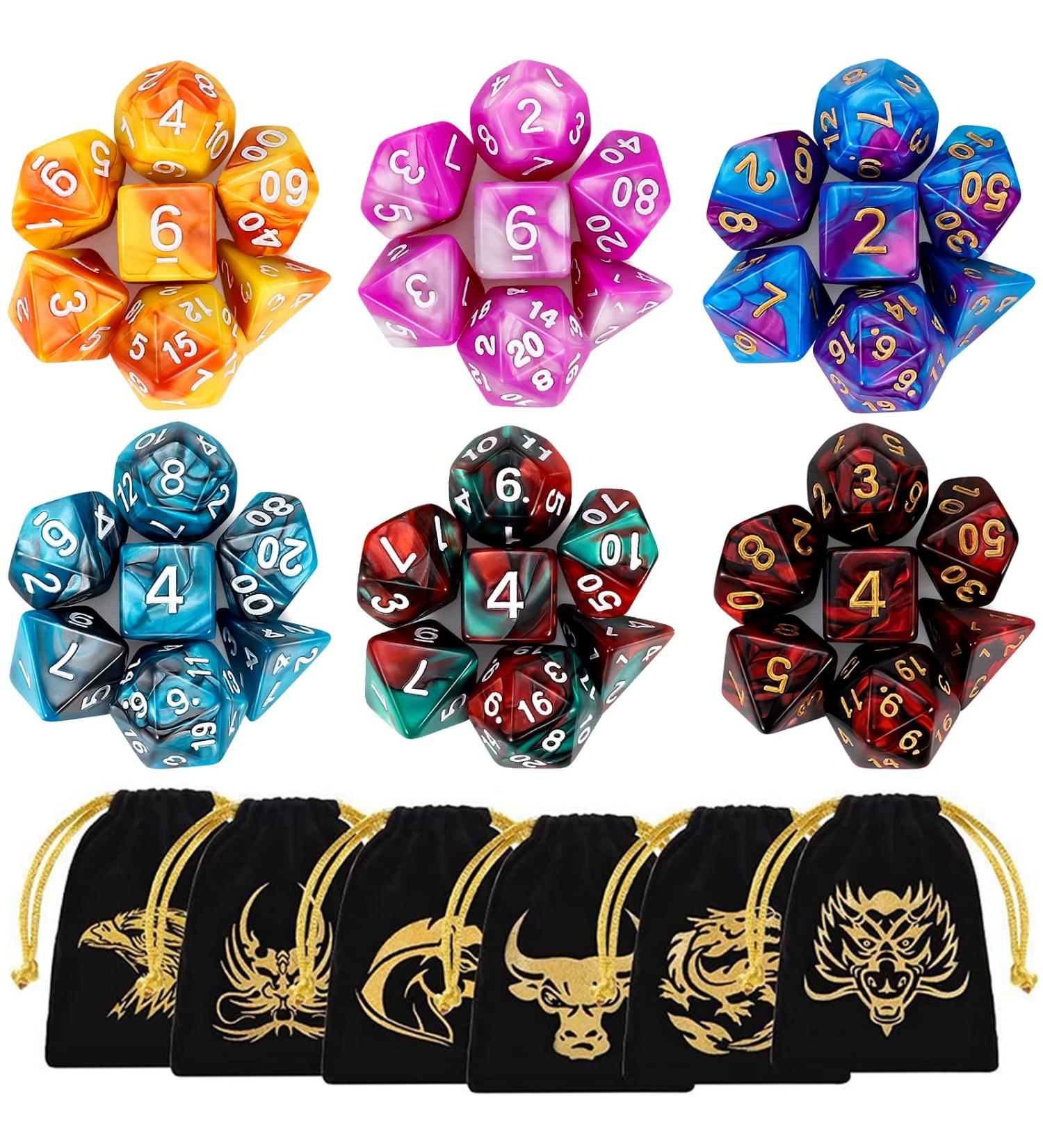 DND Dice Set 42 pcs - 6 Sets Double-Color Polyhedral Dice with Bag for D&D, RPG, MTG - Great for Table Games - Buy Online on SooperMarket.com