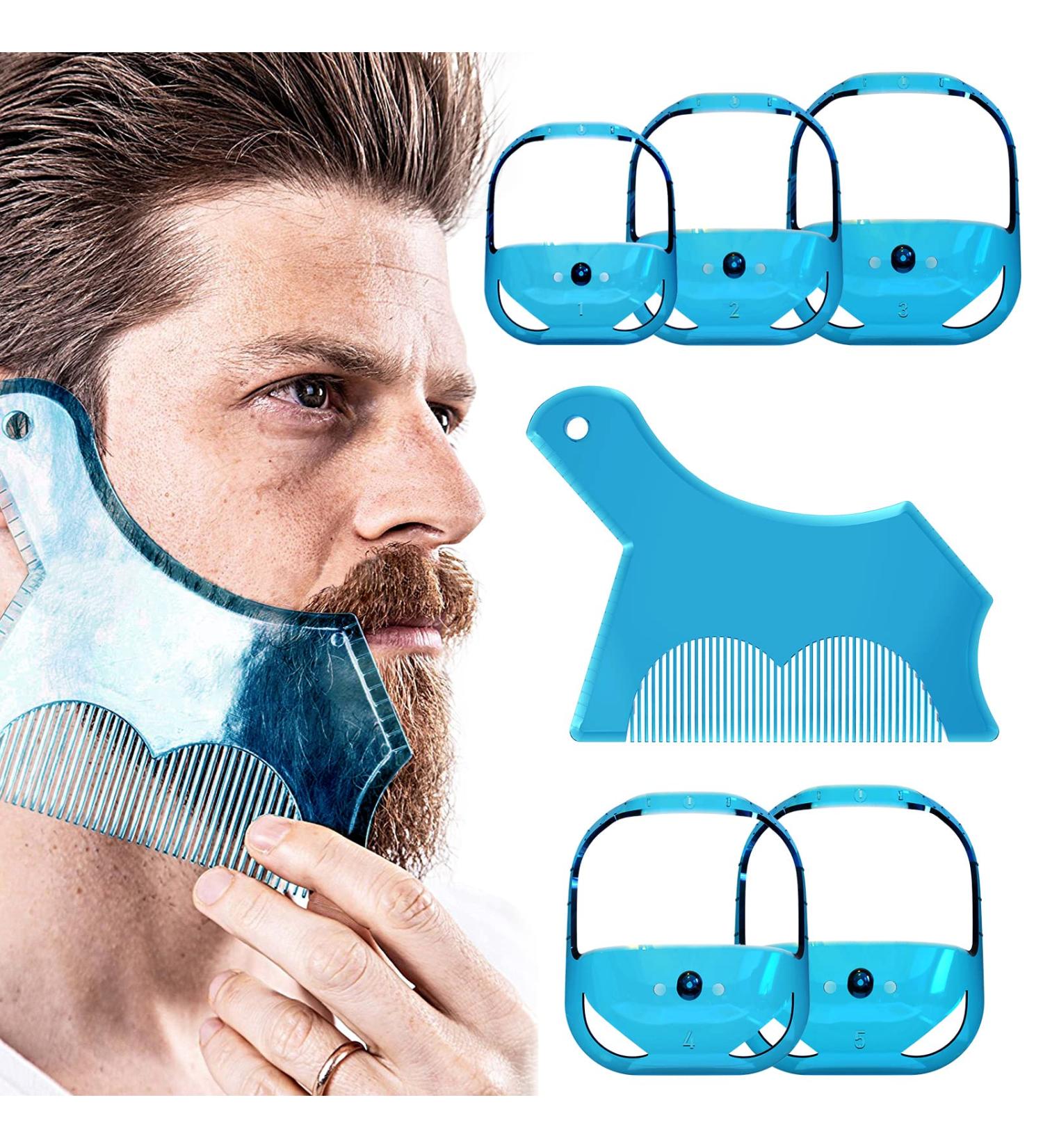 Beard Shaping Tool with Comb - Men's Beard Guide Shaper and Trimmer Template in Clear Blue - Symmetric Curve Outliner Stencil for Jaw, Cheek, and Neck Lineup - Buy Online on SooperMarket.com