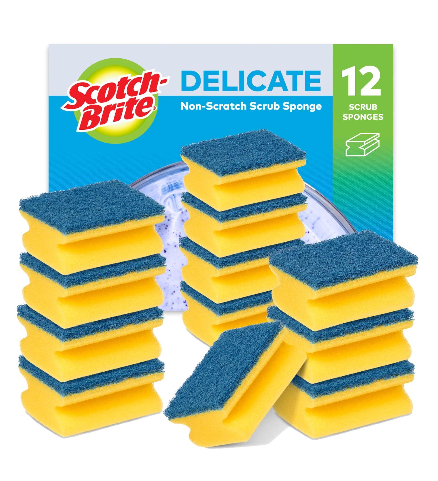 Scotch-Brite Delicate Non-Scratch Sponge Scourer 12 Pack - Non-Scratch Nailsaver Sponge for Non-Stick Cookware and Glass - Blue - Buy Online on SooperMarket.com