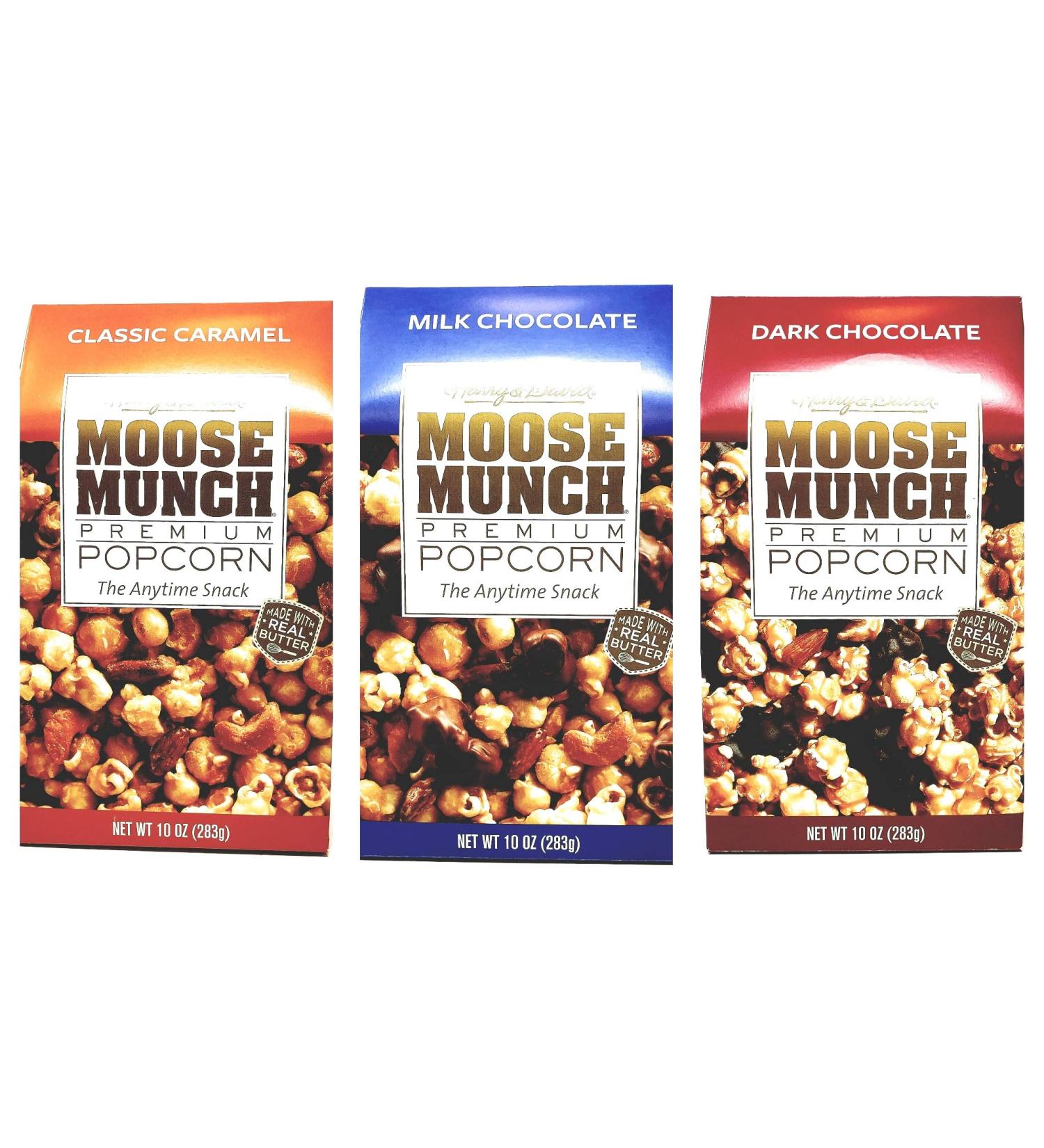 Harry & David Moose Munch Premium Popcorn Holiday Bundle 3 Pack - Milk Chocolate, Dark Chocolate, Classic Caramel - Buy Online on SooperMarket.com
