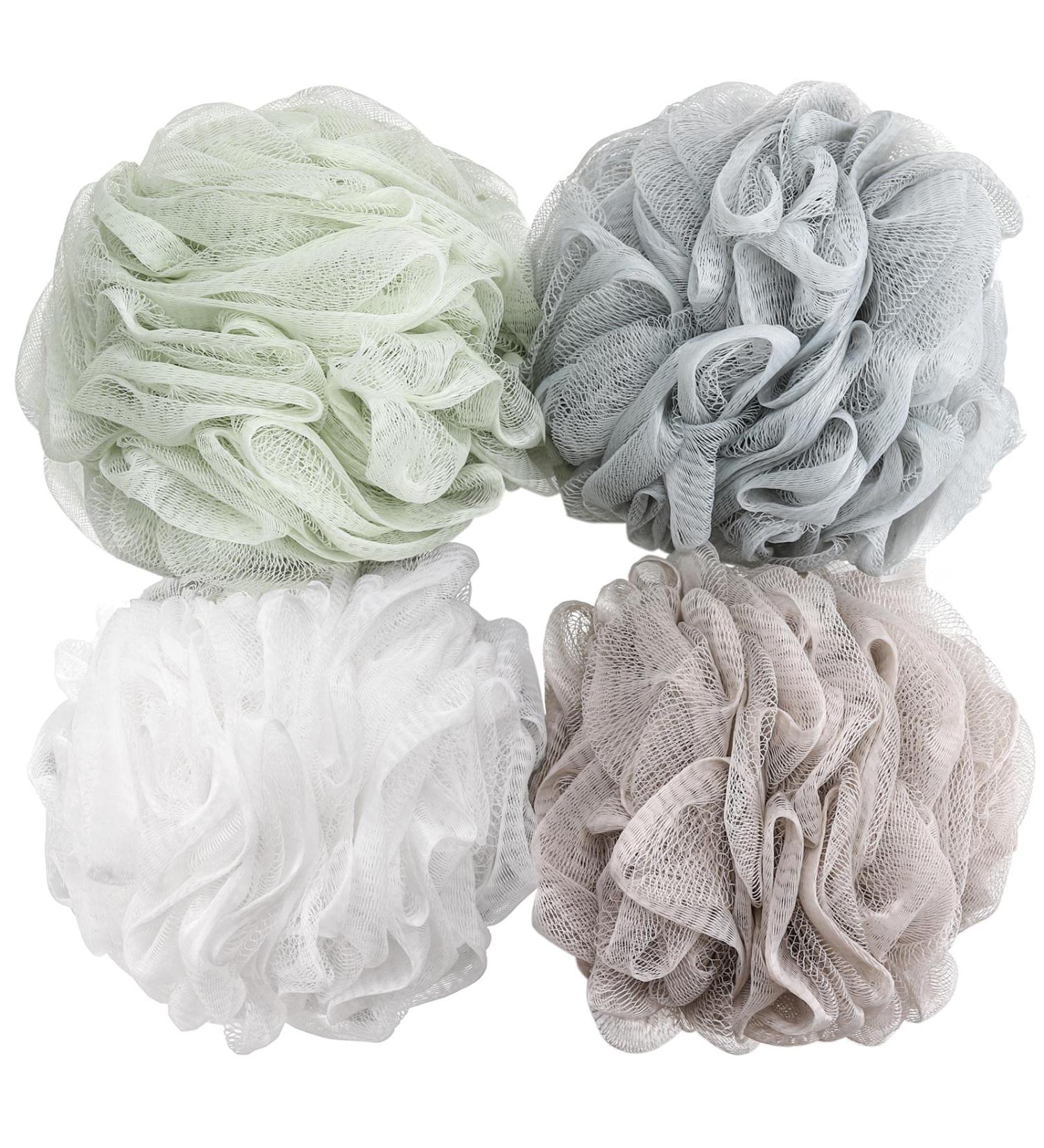 Pack of 4 Bath Sponge Loofahs - 60g Mesh Pouf Shower Scrunchies for Body Wash - Buy Online on SooperMarket.com