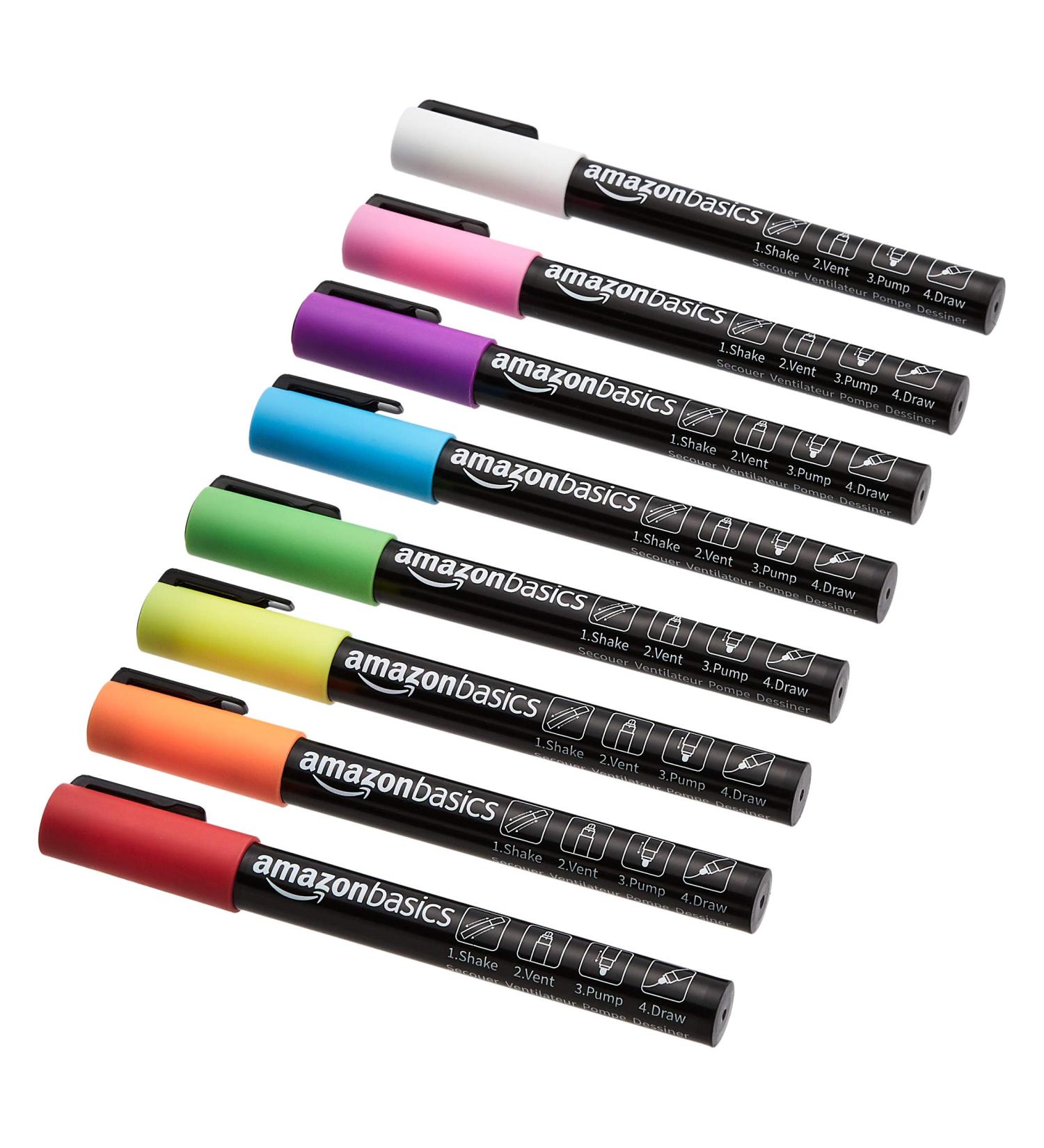 Amazon Basics Bullet/Chisel Reversible Tip Chalk Markers  Bright Colors  Fine Point Bright Colors Fine Point - Buy Online on SooperMarket.com