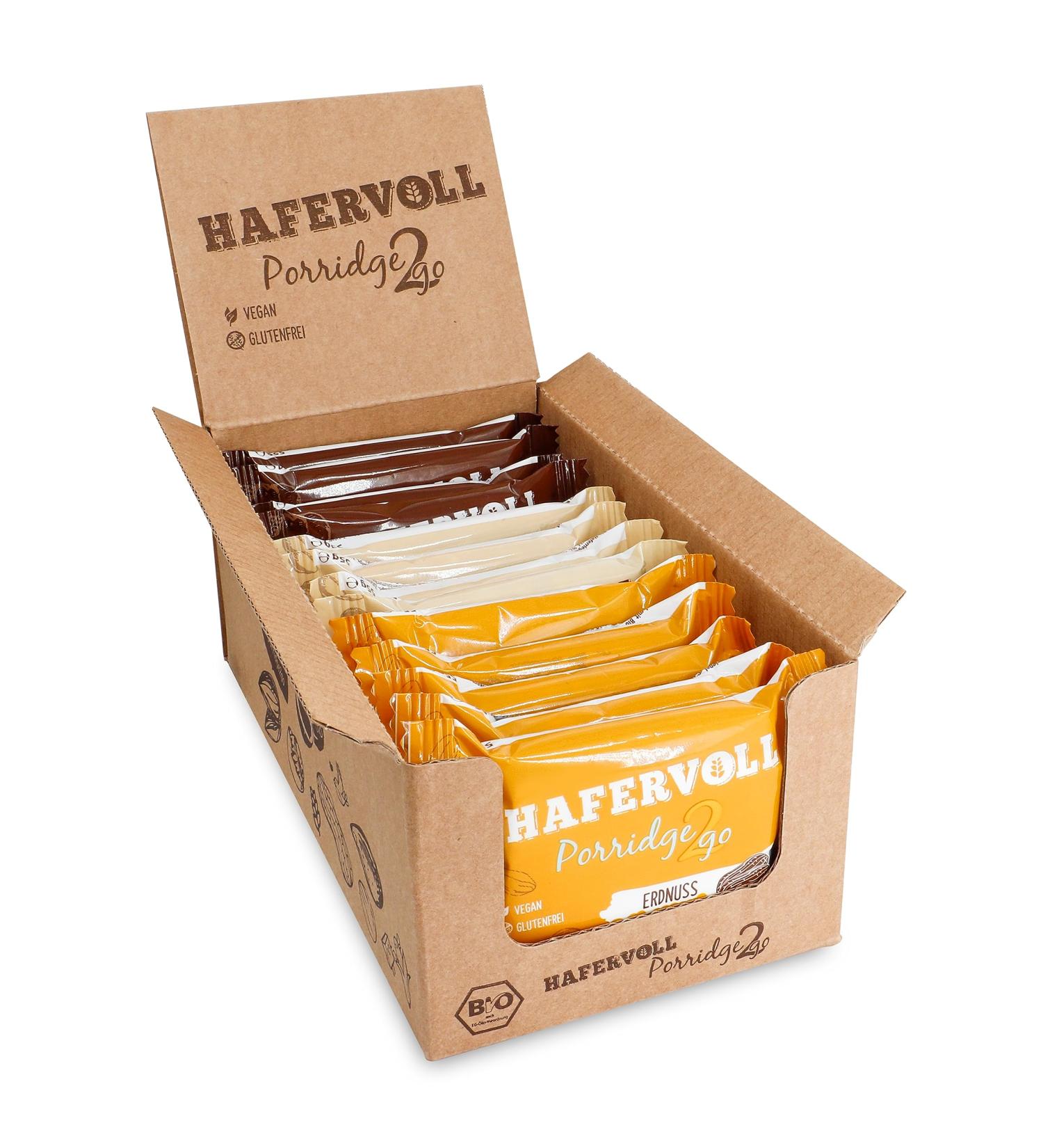 Hafer Porridge2go Mixbox Organic Vegan Cereal Bars (13 x 55g) | Peanut Hazelnut Almond Coconut - No Added Sugar - Buy Online on SooperMarket.com