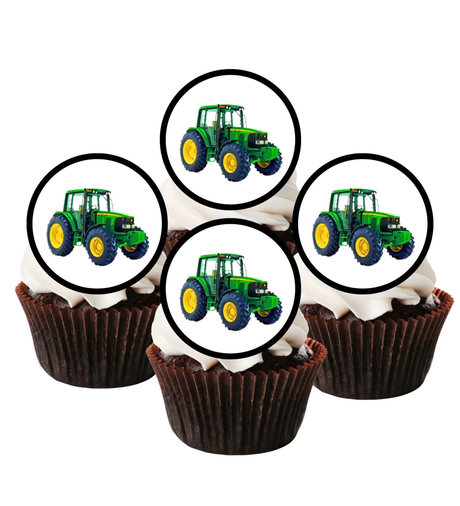 24 Green Tractor Edible Cake Topper Farm Party Decorations Tractor Birthday Decorations Farmer Cupcake Toppers Farm Cake Decorations Tractor Gifts For Men Tractor Party Digger Cake Topper - Buy Online on SooperMarket.com
