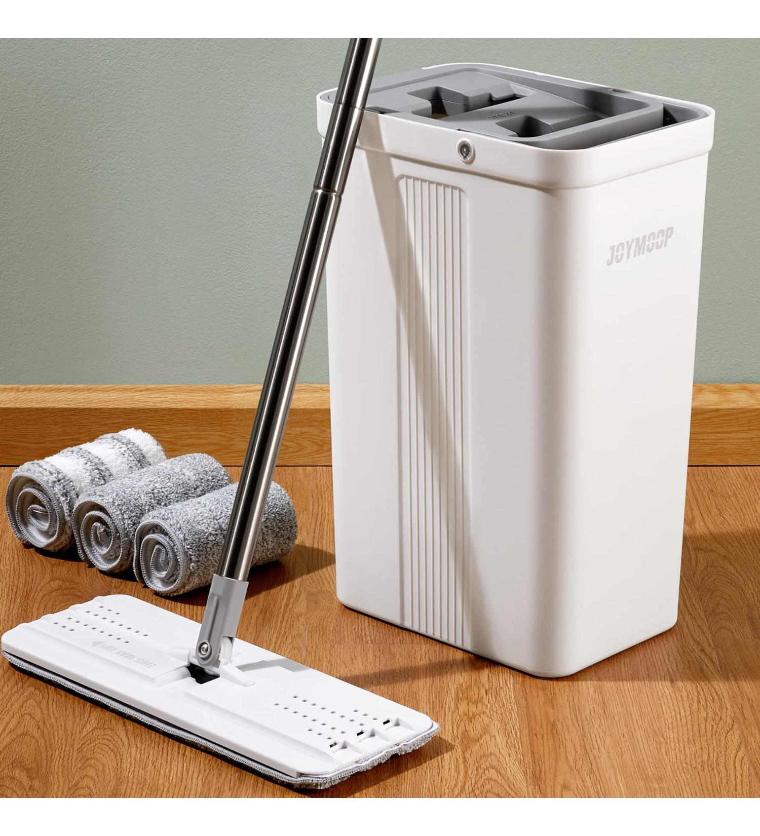 JOYMOOP Mop and Bucket Set with 3 Microfiber Mops | Flat Floor Mop for Wet and Dry Cleaning | Household Cleaning Tools for Hardwood, Laminate, Tile | Double Dry Scrapers | 50 Mop - Buy Online on SooperMarket.com