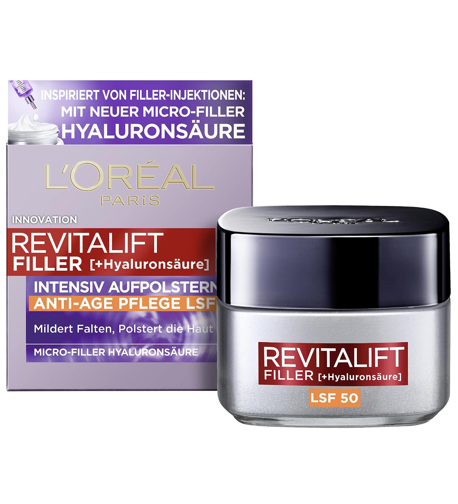 L'Or al Paris Hyaluron Daily Cream SPF 50 - Anti-Aging Facial Care with Hyaluronic Acid | Revitalift Filler (50 ml) - Moisturizing & Anti-Wrinkle Effect - Buy Online on SooperMarket.com