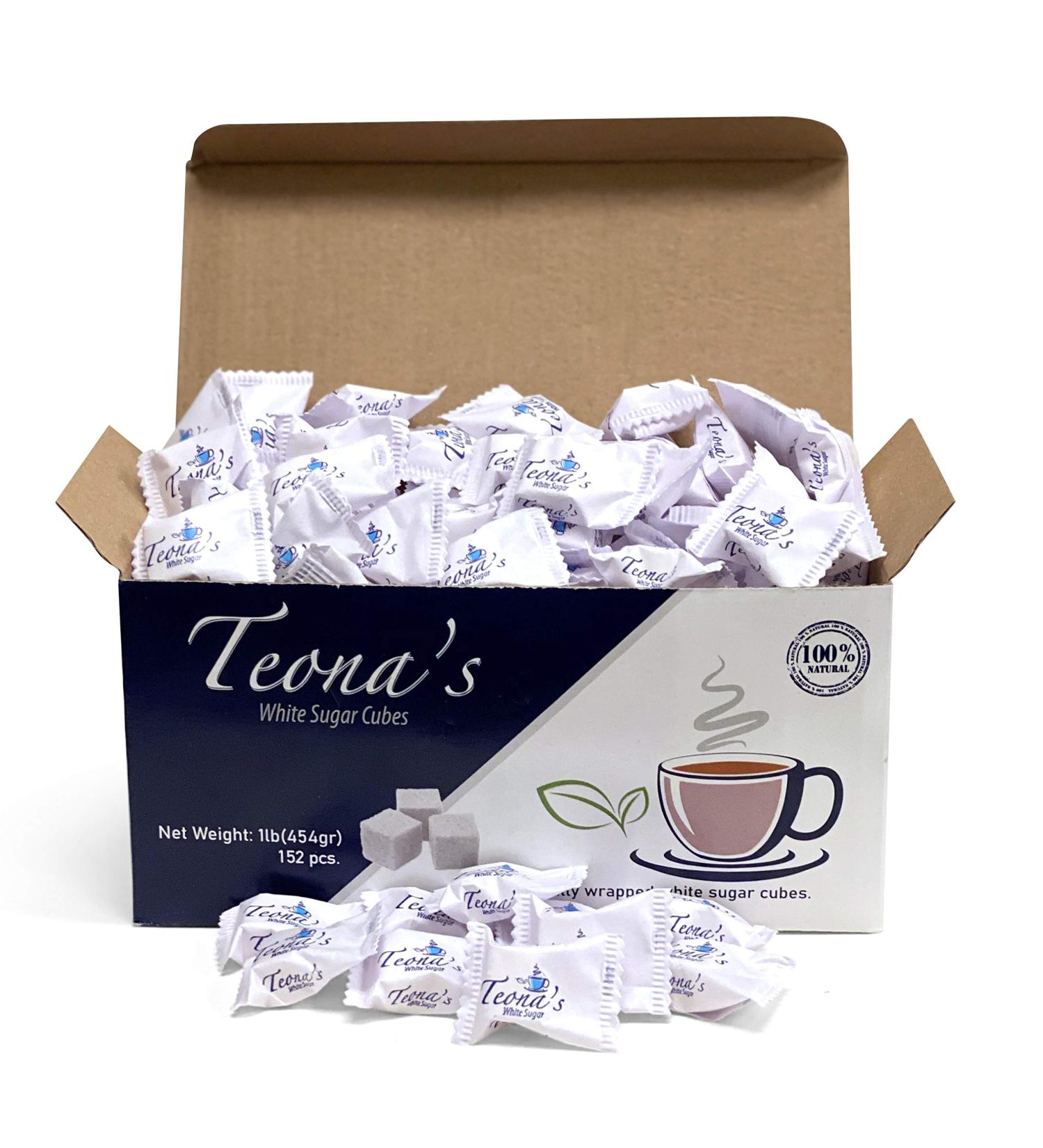 Teonas Individually Wrapped White Sugar Cubes (152 Cubes) - 1lb Box - Ideal for Tea, Coffee & Entertaining Guests - Buy Online on SooperMarket.com
