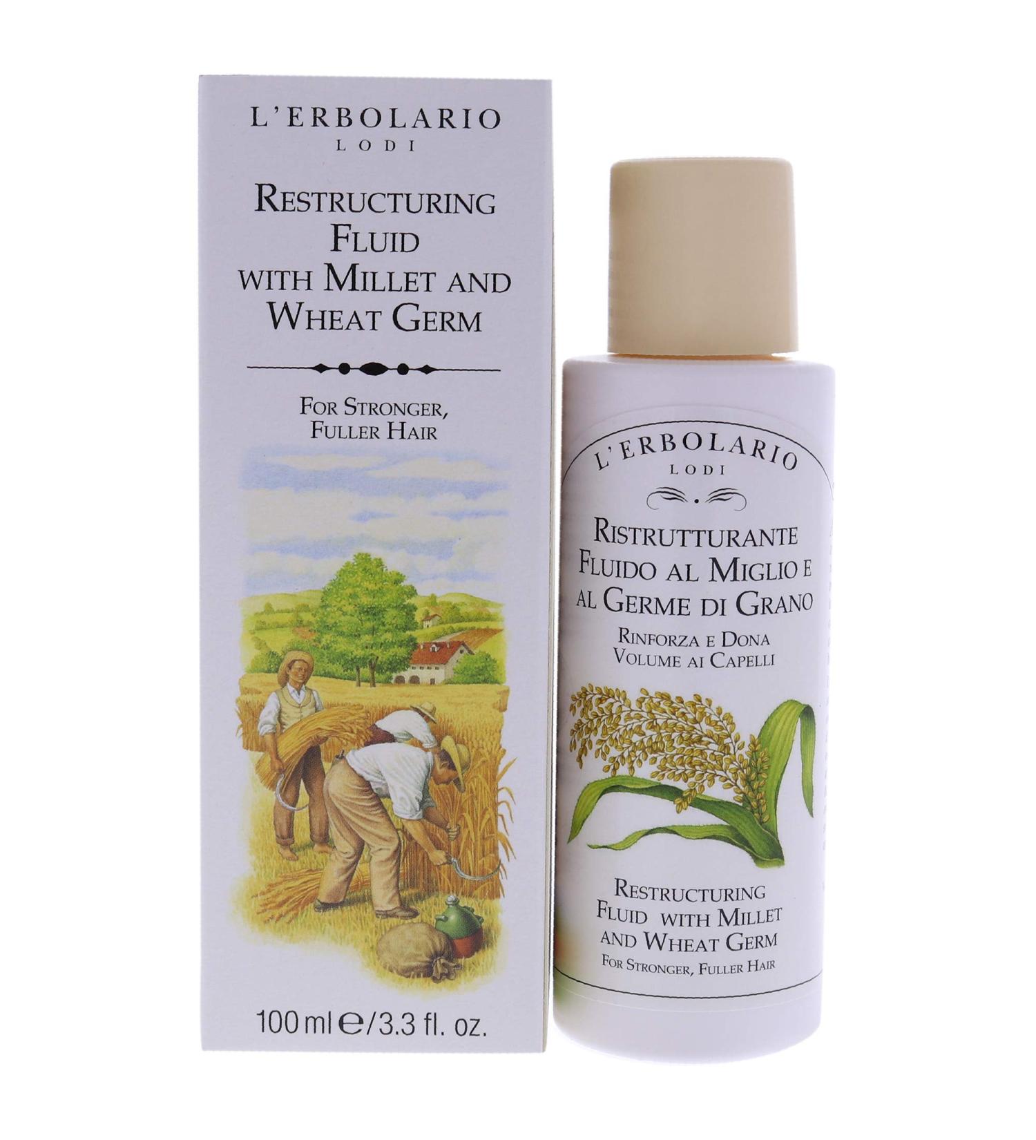 L'Erbolario Millet And Wheat Restructuring Fluid - Re-Compacting And Protective Treatment - Hair Serum To Repair The External Surface - For Stronger Fuller Hair - Prevents Split Ends - 3.3 Oz