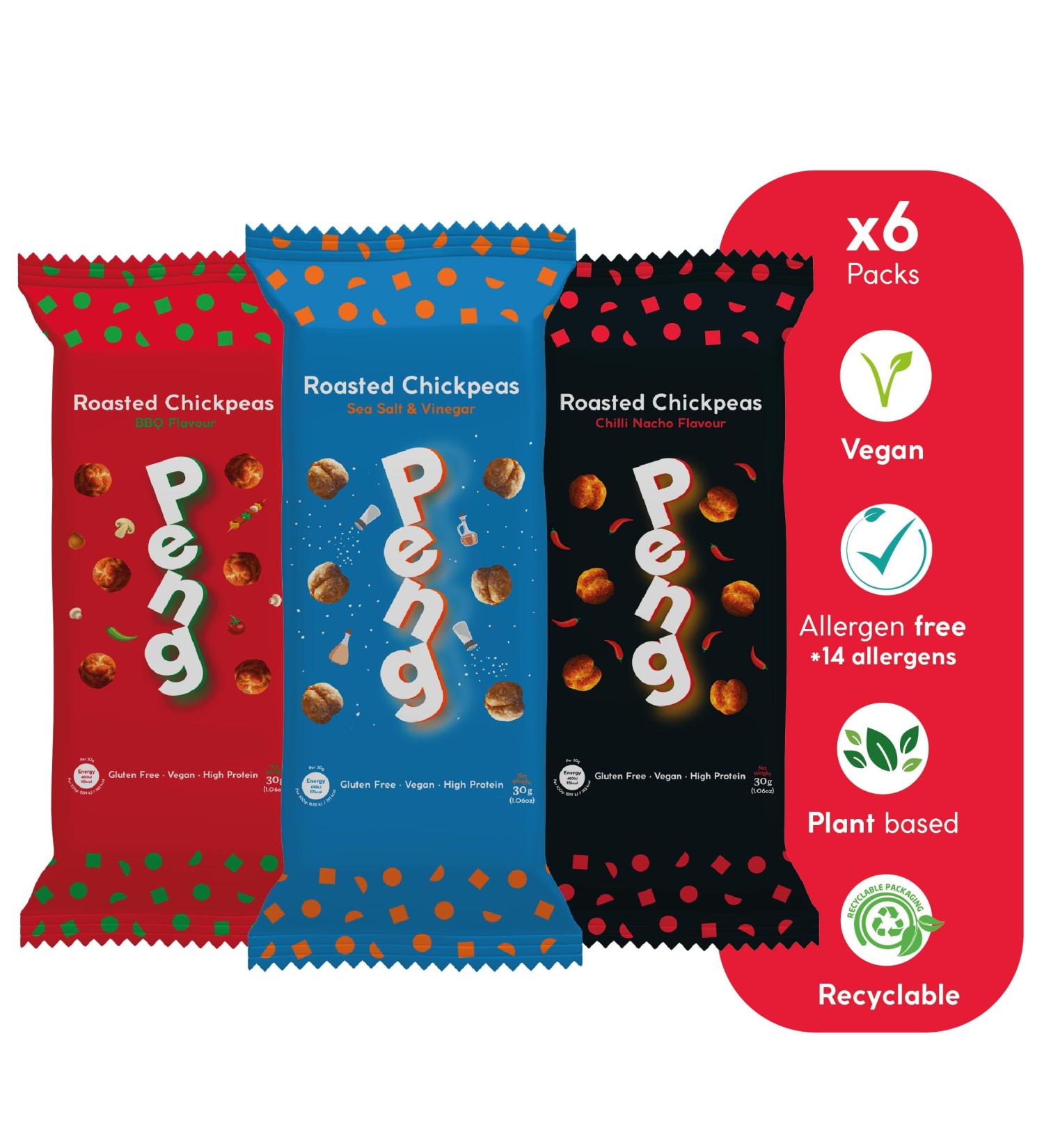Peng Roasted Chickpeas Snack (6 x 30g) - Plant-Based High Protein Savoury Snack - Buy Online on SooperMarket.com