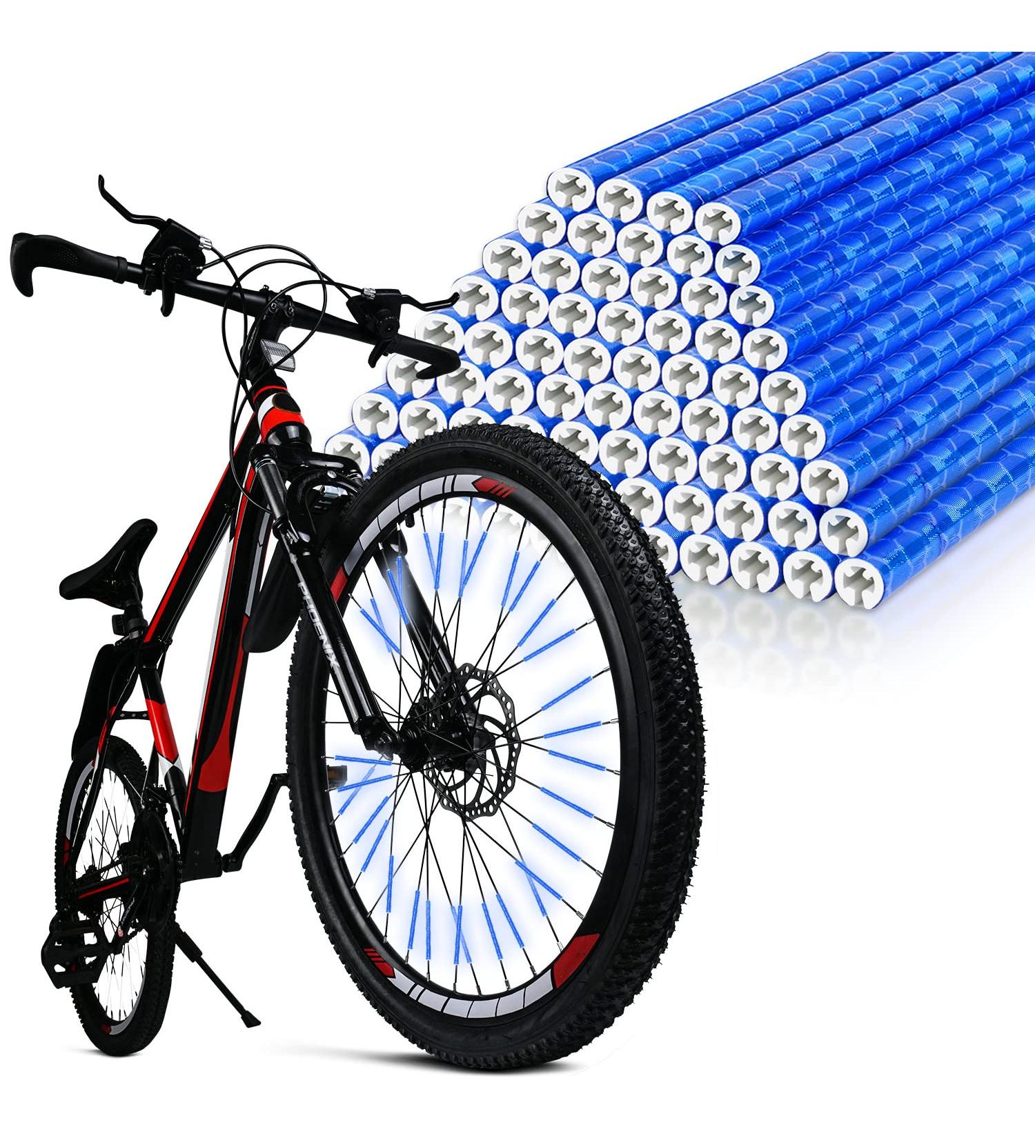 Flintronic Waterproof Bike Spoke Reflectors - 360 Warning Reflective Material Easy Assembly 96 Pieces Compatible with All Spoke Wheels - #3 Blue - Buy Online on SooperMarket.com