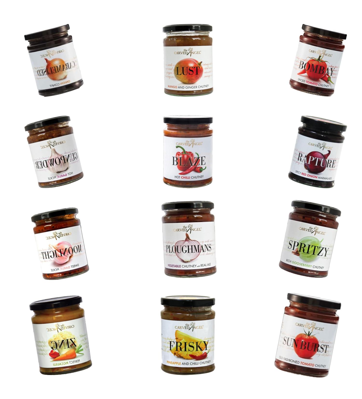 Carved Angel Chutney Pick N Mix - Choose From 10+ Flavors | Gunpowder Hot-Garlic-Pickle Moonlight Sweet-Garlic-Pickle Bombay Spiced Tomato Caramelised Onion More - Pack of 5 - Buy Online on SooperMarket.com