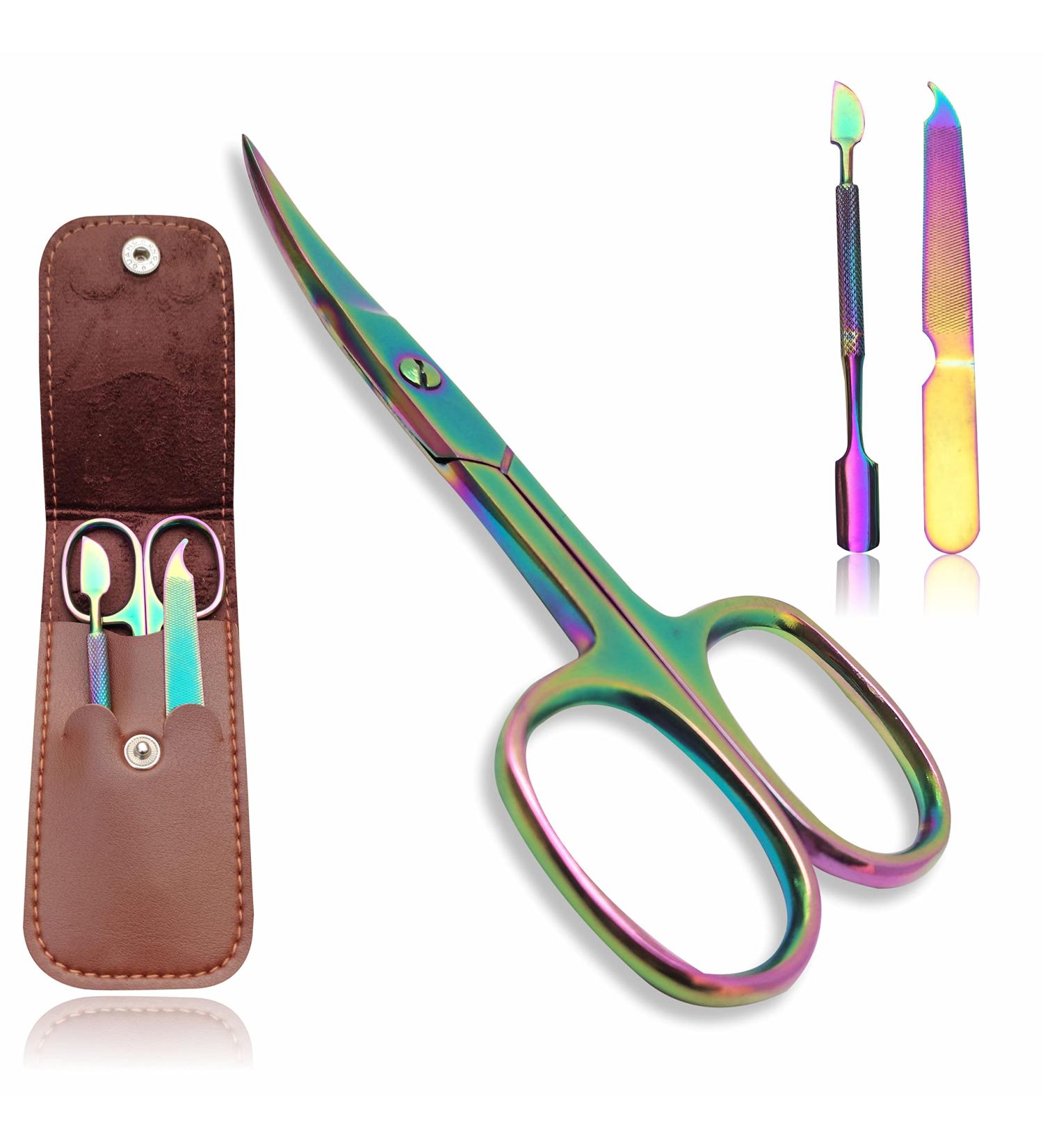 INSTEX Professional Cuticle Nail Scissors & Files Set | Curved Steel Blade for Thick Toenails & Manicure Pedicure | Men Women Beard Nose Trimming | Blue Multicolour - Buy Online on SooperMarket.com