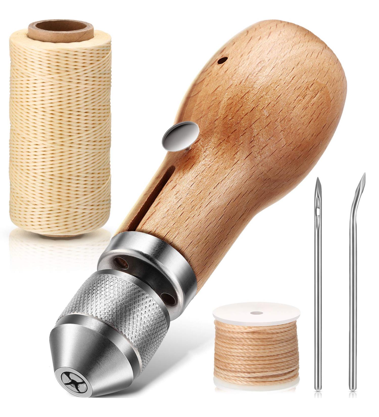 5-Piece Sewing Awl Kit with Needles and Waxed Threads for Leather Craft DIY - Buy Online on SooperMarket.com