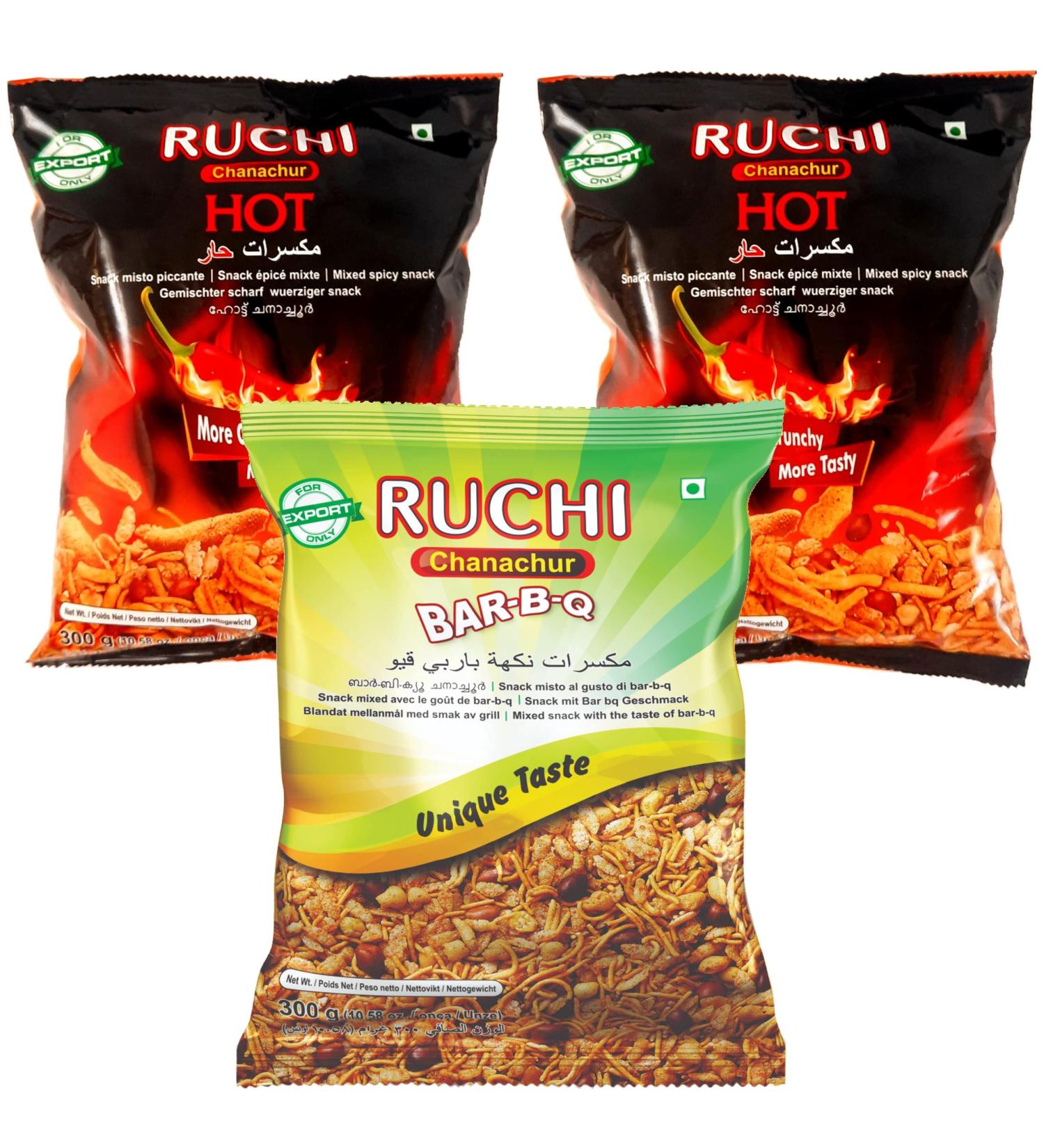 Ruchi Chanachur mixed packs - 3 types (300g:2Hot+1BBQ) 2Hot+1BBQ 900 g (Pack of 1) - Buy Online on SooperMarket.com