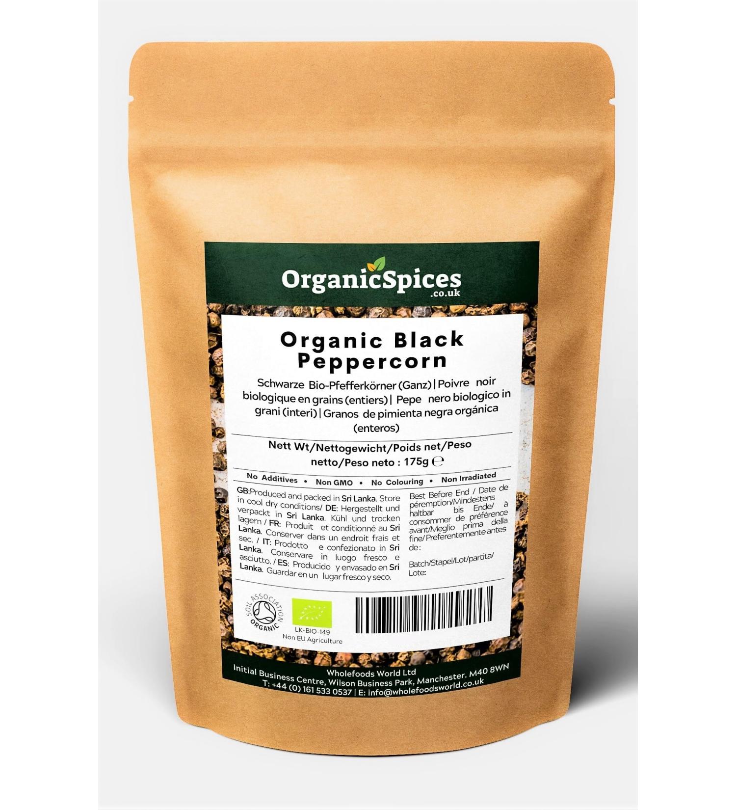 Organic Black Peppercorns 175g | Soil Association Certified