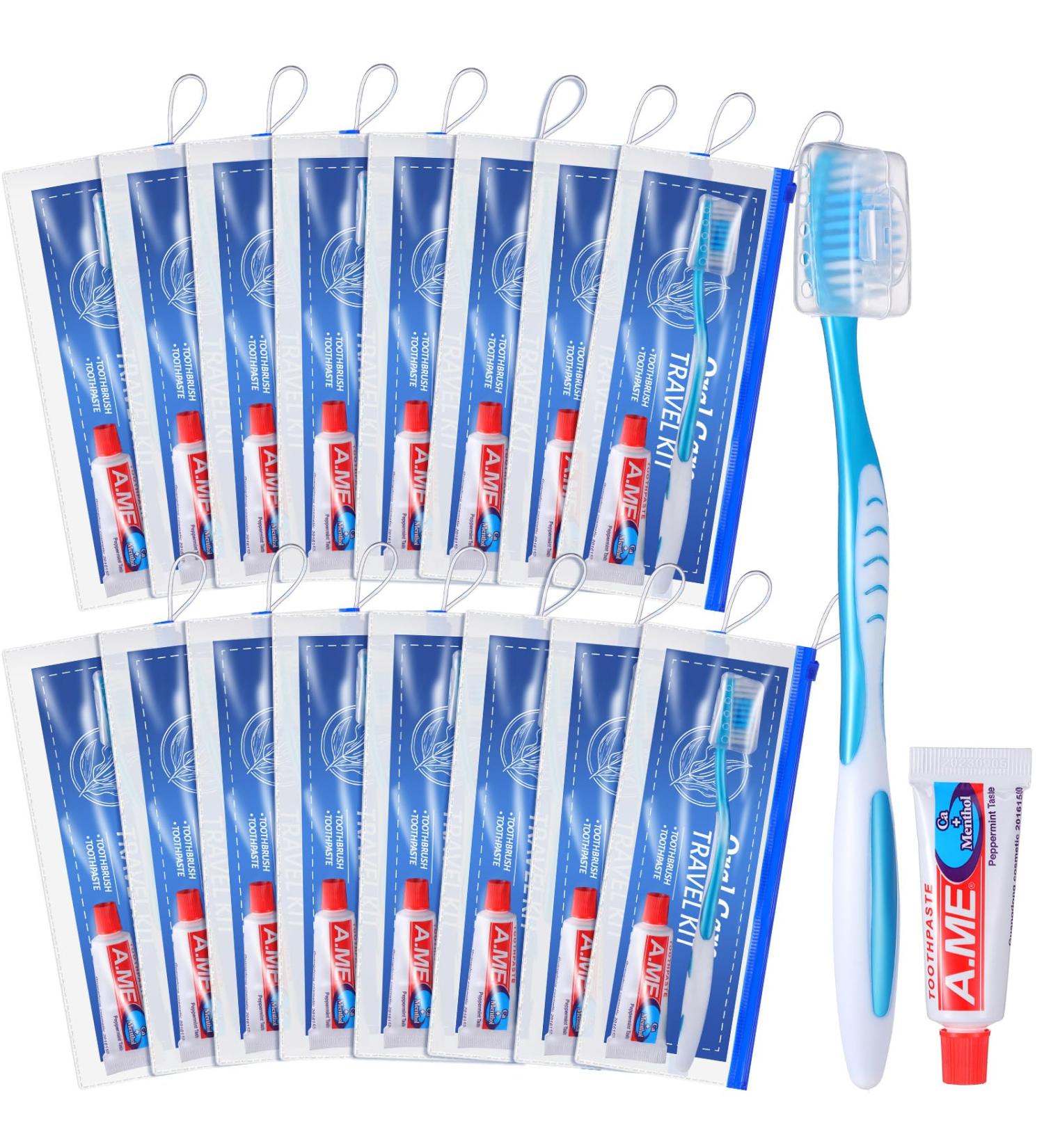 30 Pack Travel Toothbrush Set with Covers & Toothpaste - Soft Bristles Resealable Bag - Ideal for Charities Hotels & Home Use - Buy Online on SooperMarket.com