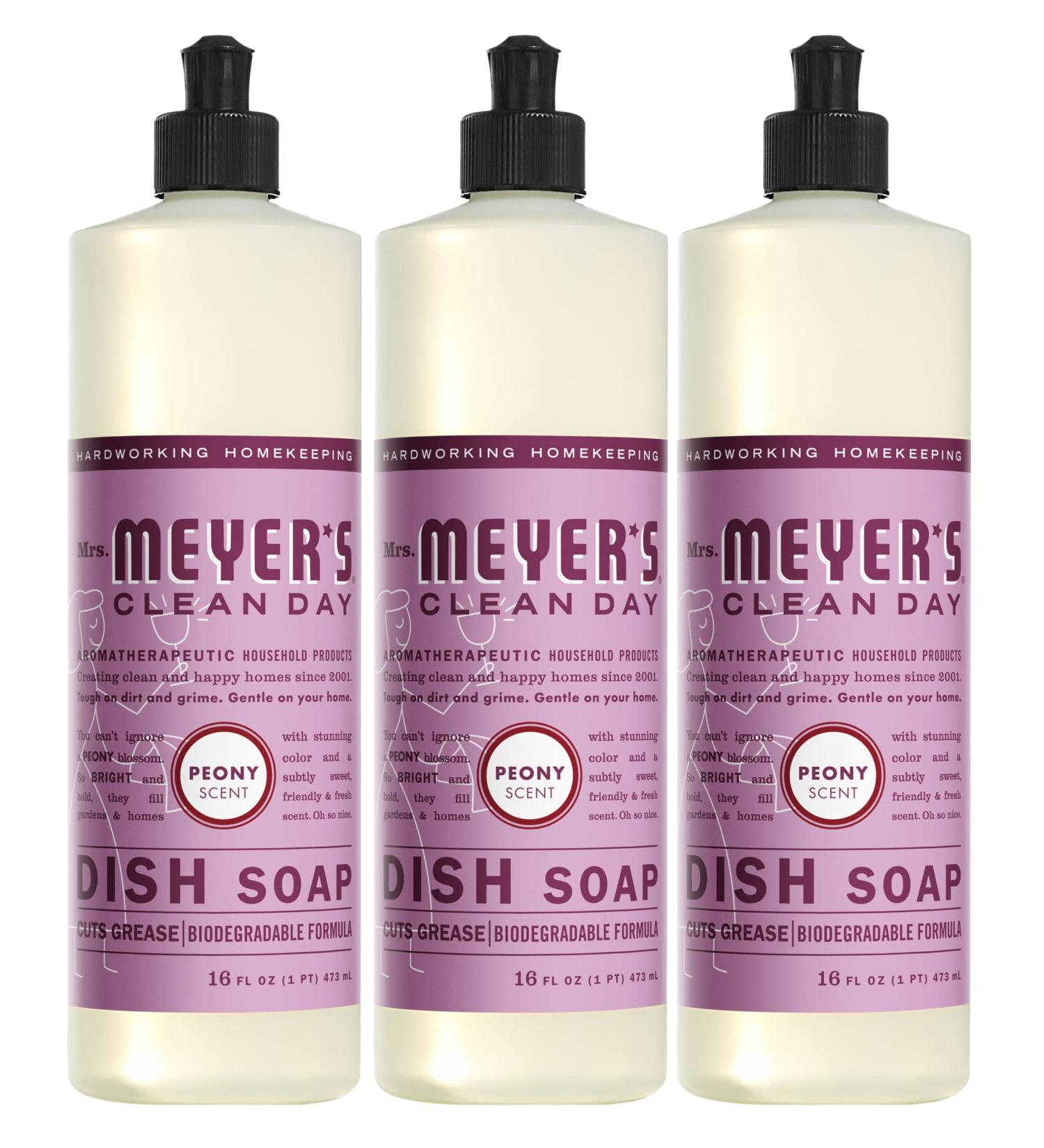 Mrs. Meyer's Peony Liquid Dish Soap 16 fl. oz - Pack of 3 | Biodegradable Formula - Buy Online on SooperMarket.com