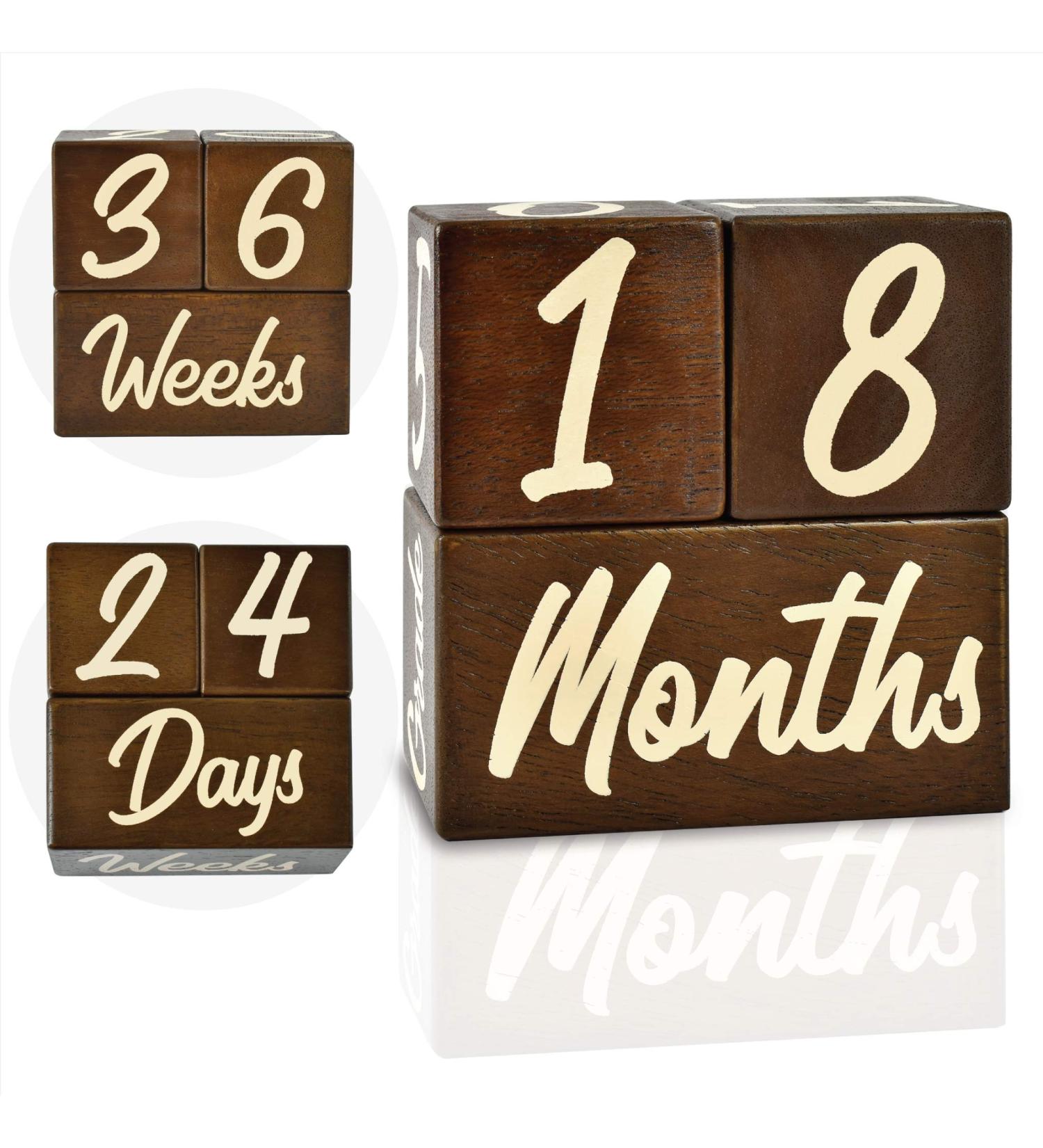 Solid Wood Baby Milestone Age Blocks - Gender Neutral Newborn Gifts & Keepsakes (3 Pcs, Brown) - Picture Props for Weekly, Monthly & Yearly Updates - Buy Online on SooperMarket.com