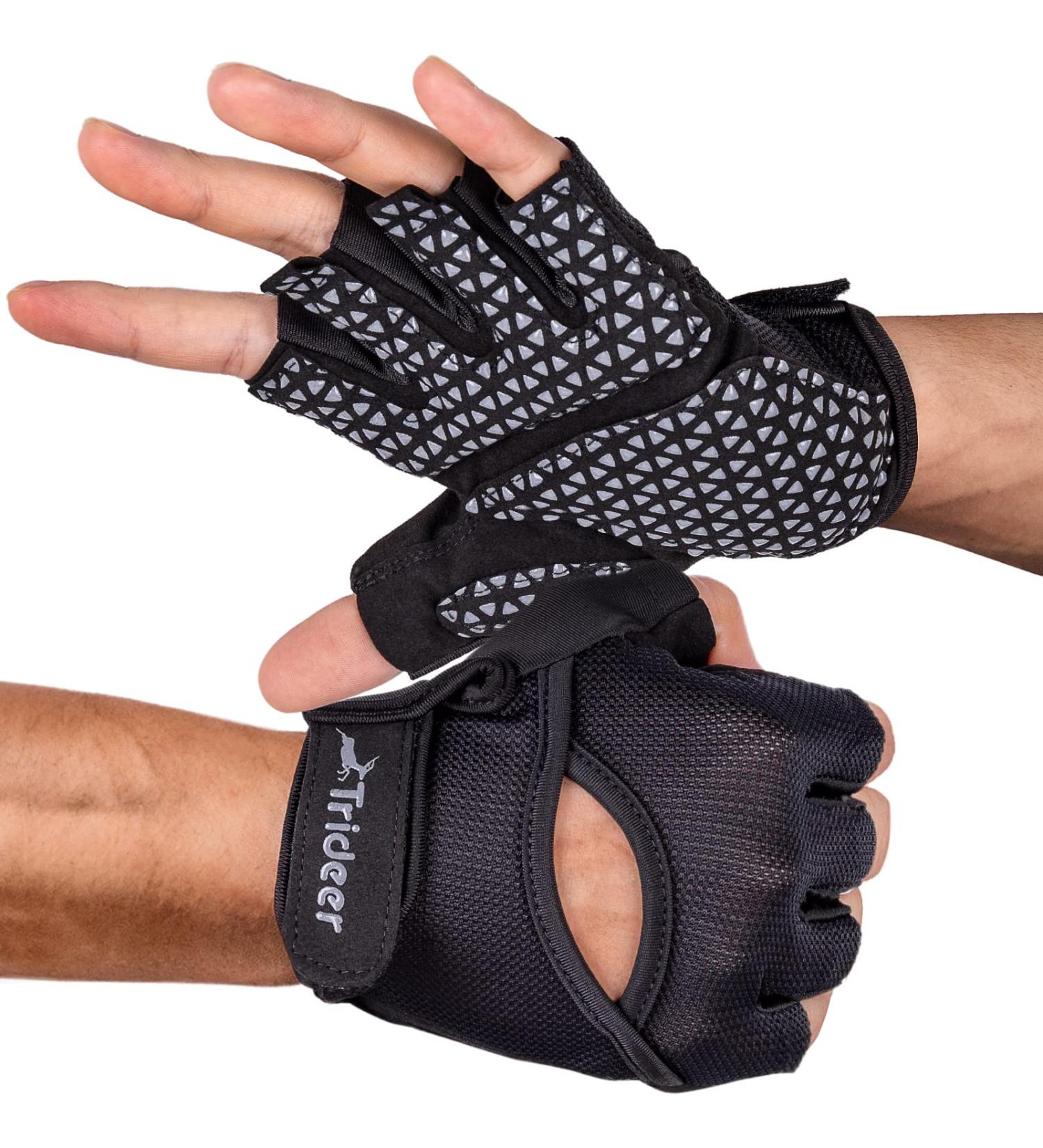 Trideer Workout Weight Lifting Gloves with Wrist Straps - Breathable Fingerless Gym Gloves for Men & Women - Full Palm Protection - Ideal for Training, Pull Ups, Fitness at Home - Black (Large) - Buy Online on SooperMarket.com