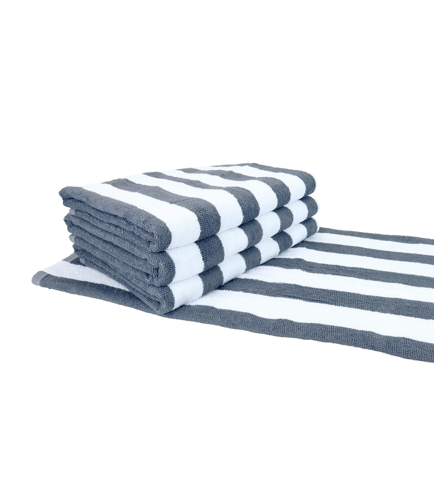 Arkwright Cabana Pool Beach Towel - Pack of 4, 100% Ring Spun Cotton, Large Quick Dry Towels for Hotel, Swim, Camp - Grey, 30 x 60 in - Buy Online on SooperMarket.com