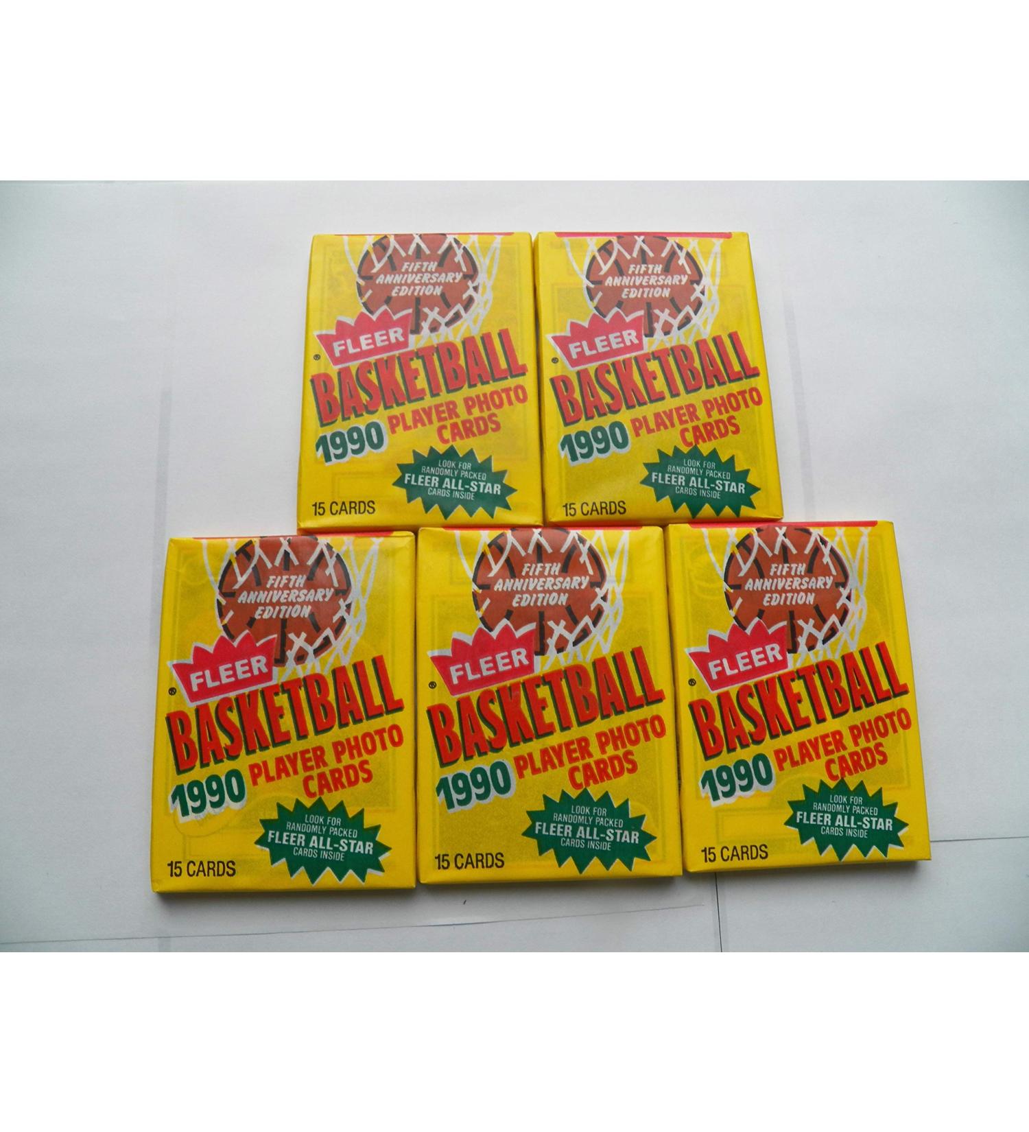 5 Unopened Packs of 1990 Fleer Basketball Cards (15 cards/pack) - Look for rookies, hall of fame, and Michael Jordan cards!