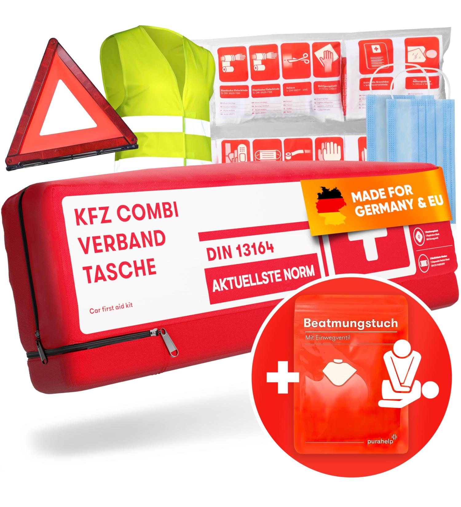 Buy Purahelp Kfz Kombitsche - DIN 13164 Compliant First Aid Kit & Warning Triangle Set for Cars (2024) - Buy Online on SooperMarket.com