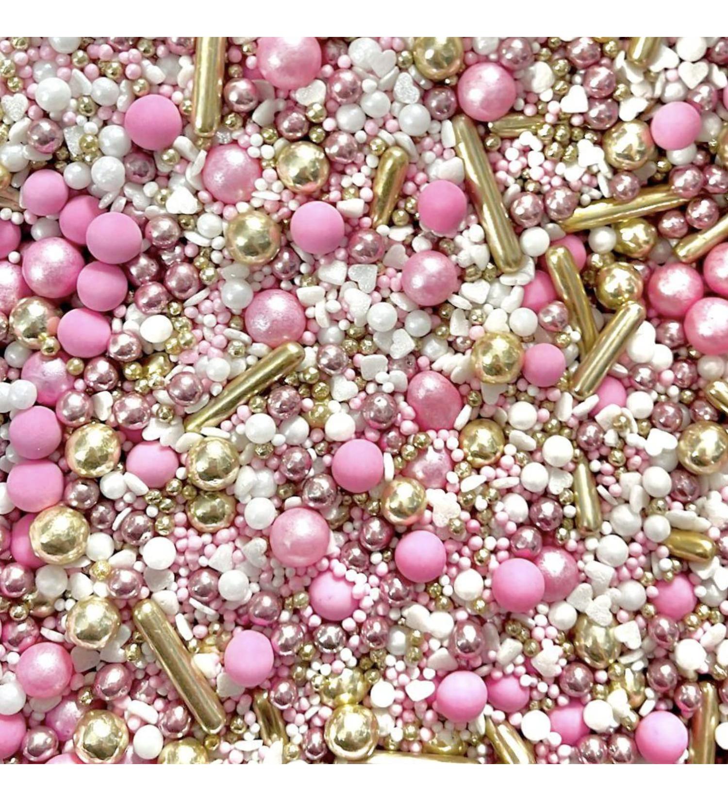 Metallic gold pink white sprinkle mix hearts Sprinkles for cupcake cookies cake toppers pearls balls 100s and 1000s birthday decoration cake cupcake topper PINK PRINCESS