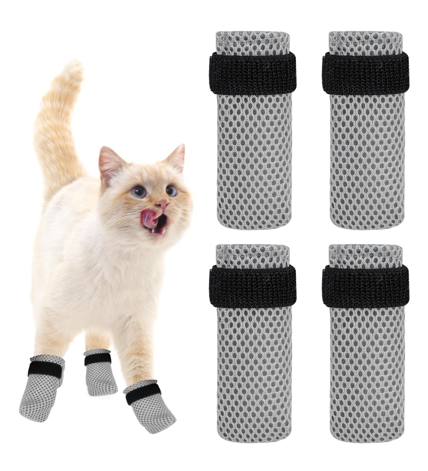 KALIONE Cat Boots 4 Packs cat Claw Covers Black Anti Scratch Cat Mittens Breathable Mesh Cat Foot Covers Adjustable Cat Claw Protectors for Indoor Cats Pet Bathing Cutting Nails Grey - Buy Online on SooperMarket.com