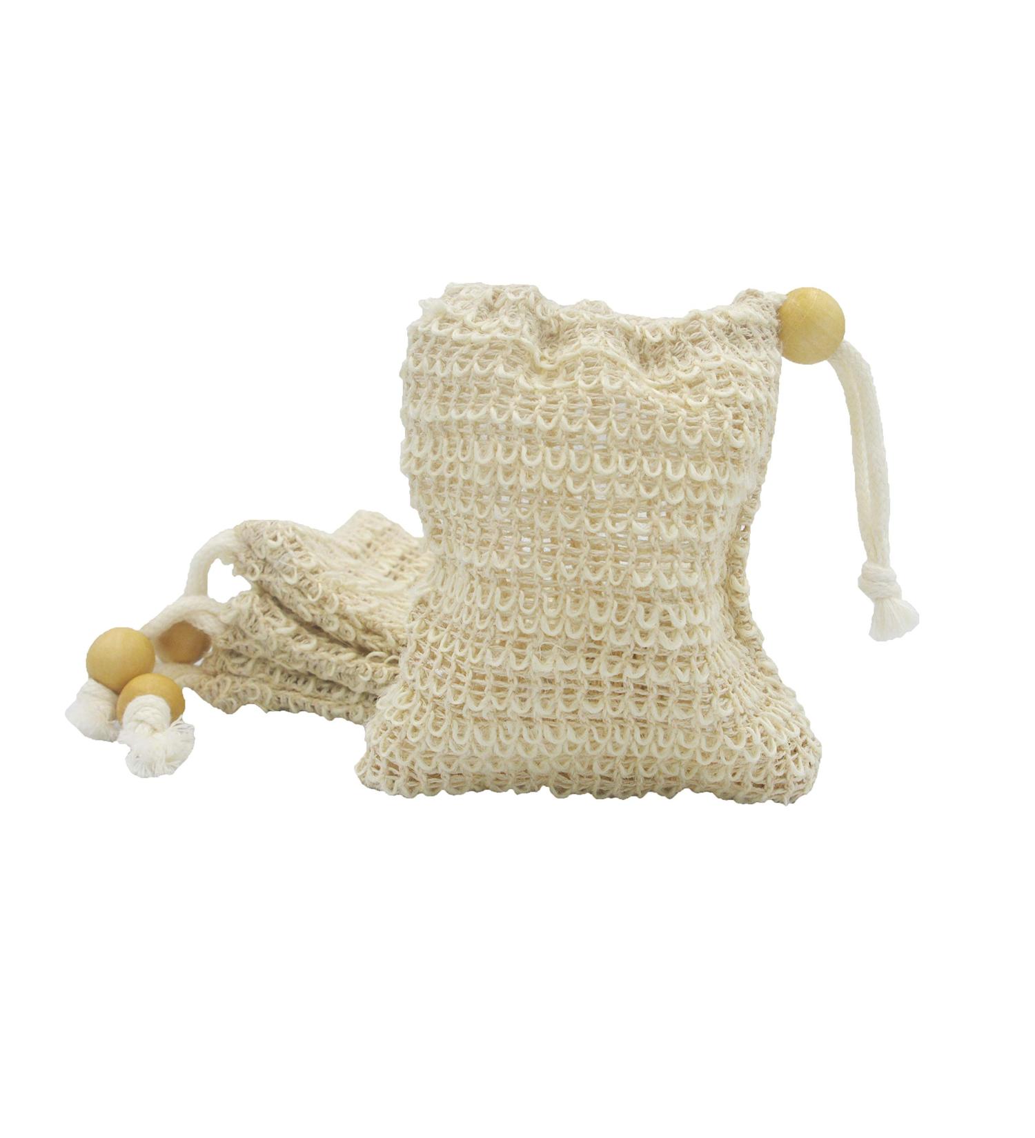 4 Pack Exfoliating Loofah Pouch - Sisal Ramie Soap Saver Bag with Drawstring & Wooden Bead Holder for Ultimate Skincare - Buy Online on SooperMarket.com