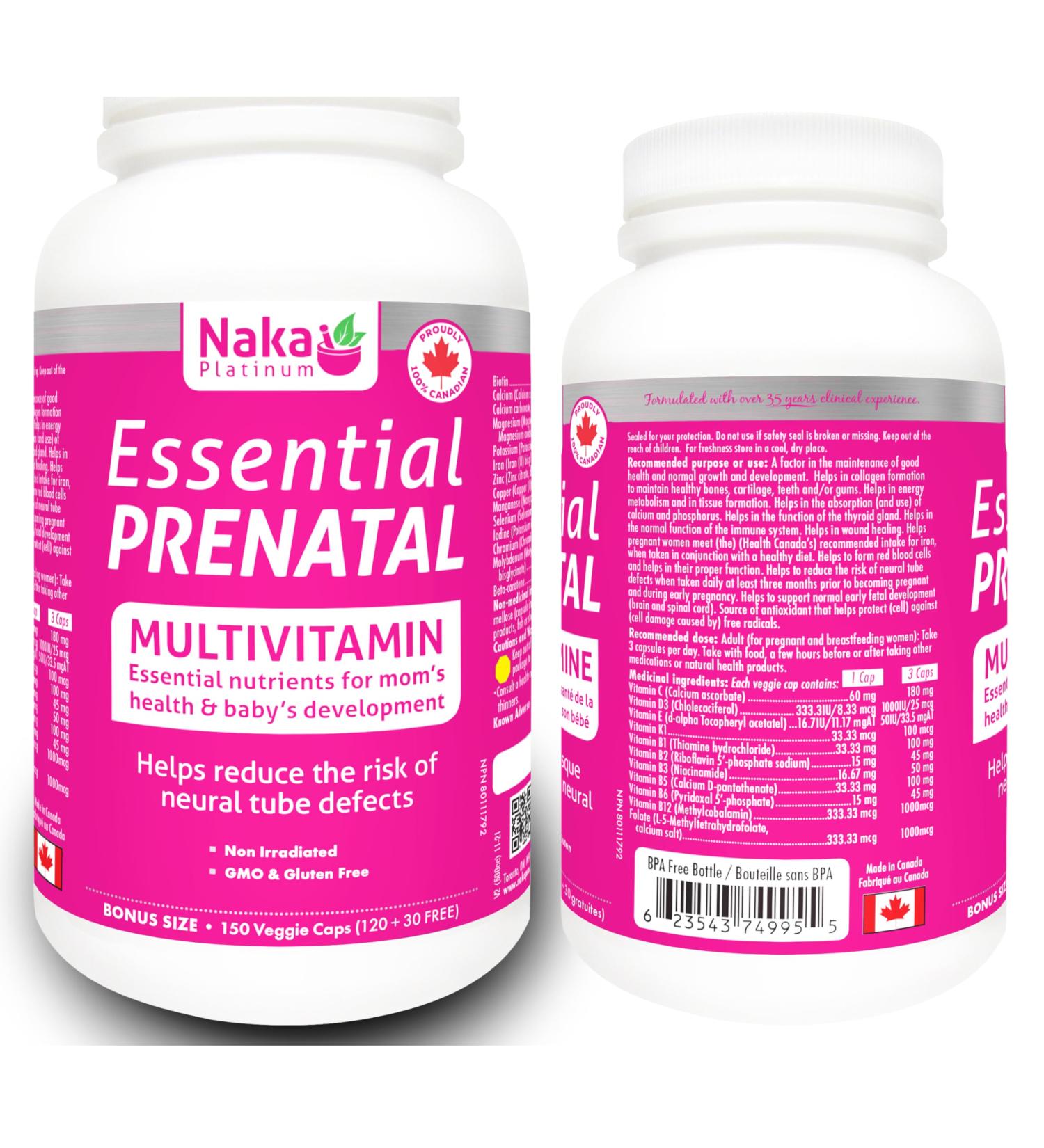 Prenatal Multi 150vcaps Essential nutrients for mom's Health and baby's development Made in Canada (120+30 Free) - Buy Online on SooperMarket.com