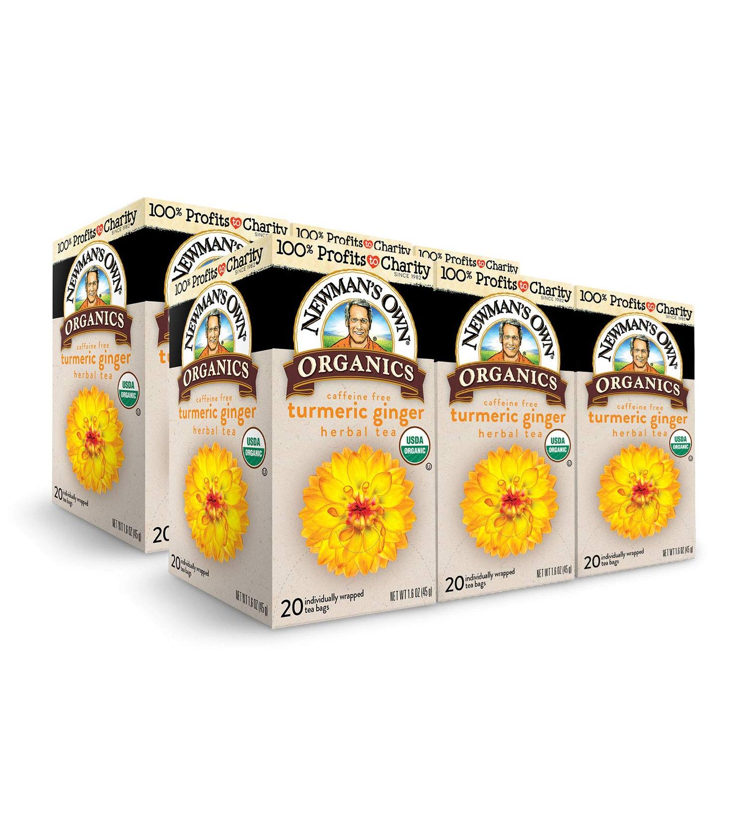 Newman's Own Organics Herbal Tea - Turmeric Ginger, Caffeine Free, 20 Bags (1.6 oz) - Buy Online on SooperMarket.com