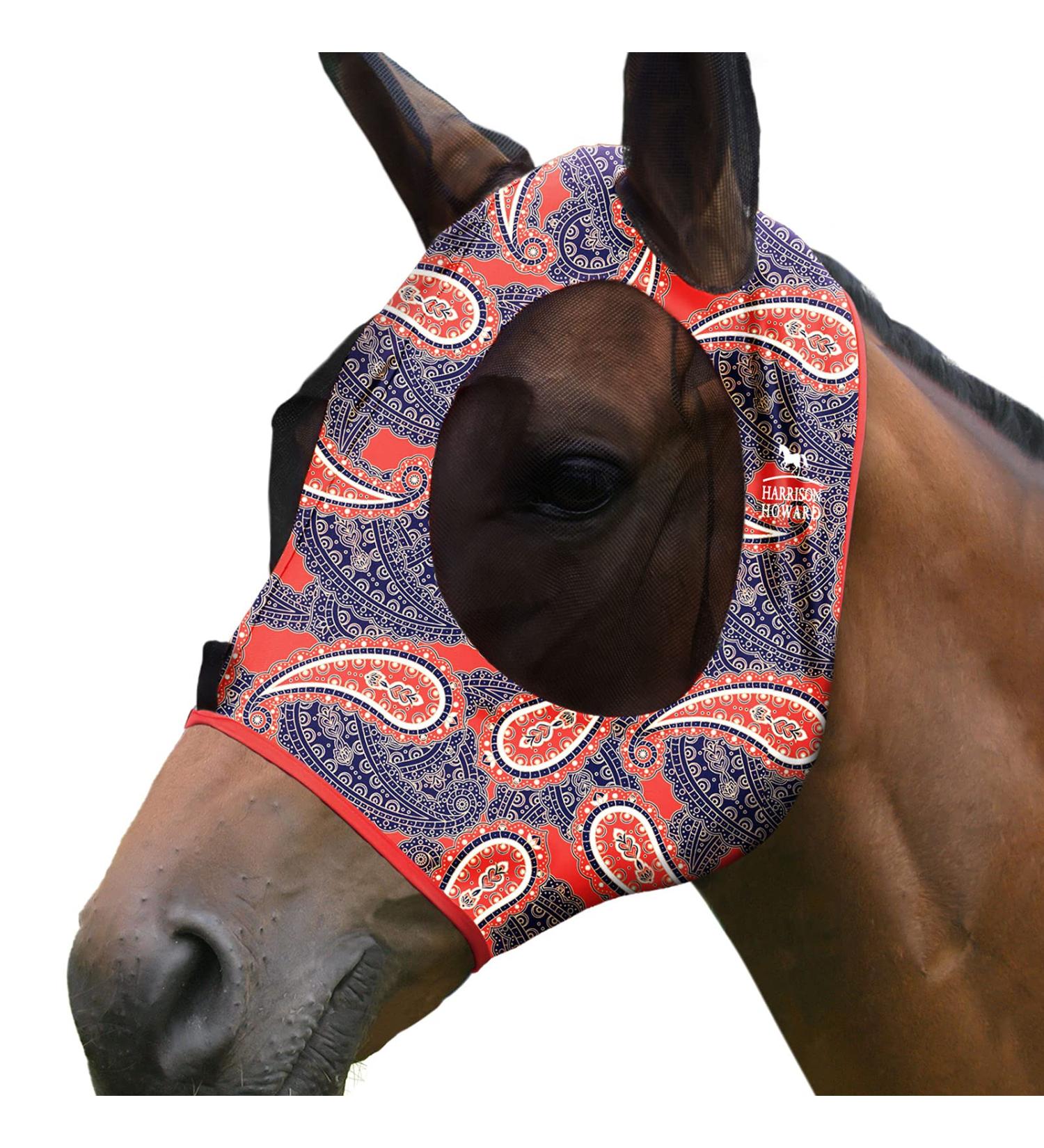 Harrison Howard Super Comfort Stretchy Fly Mask - UV Protection & Breathability - Large Eye Space - Orange Paisley - Medium Cashew Orange - International Shipping Available - Buy Online on SooperMarket.com