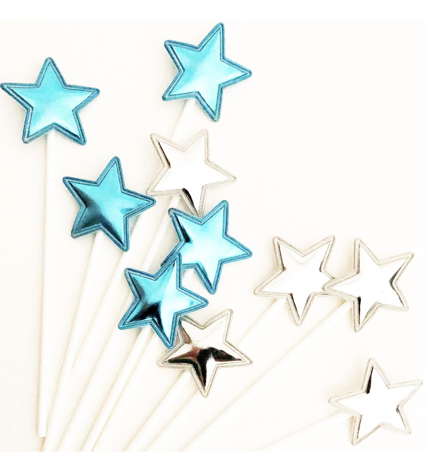 Buy Ailexi Handmade 10-Piece Leather Reflective Glitter Cake Toppers - Light Blue & Silver Stars for Cupcakes & Ice Cream - Buy Online on SooperMarket.com
