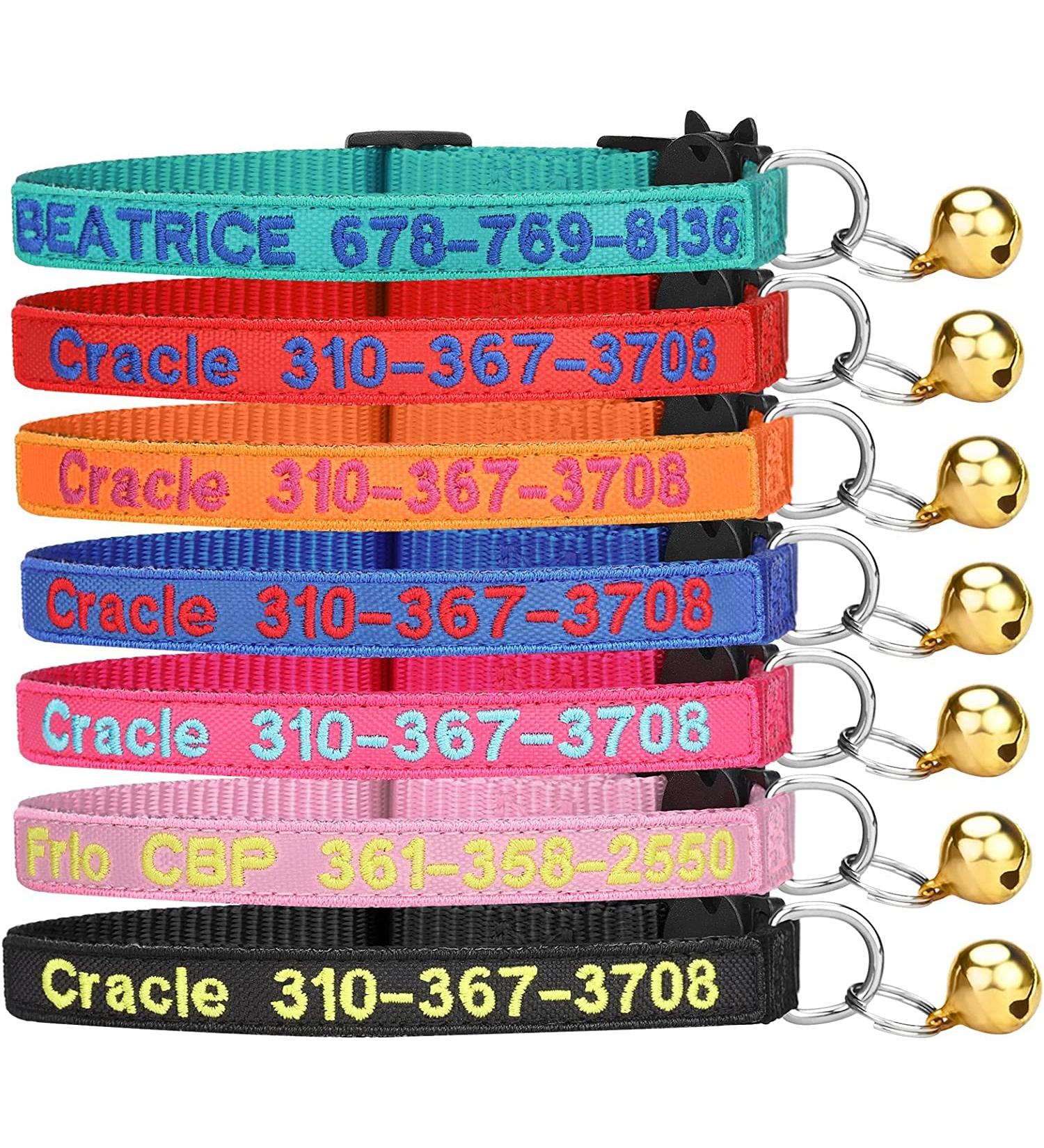 Custom Cat Collar Personalized Breakaway Cat Collar with Bell & Embroidered ID Pet Name & Phone Number (1PCS) - Buy Online on SooperMarket.com