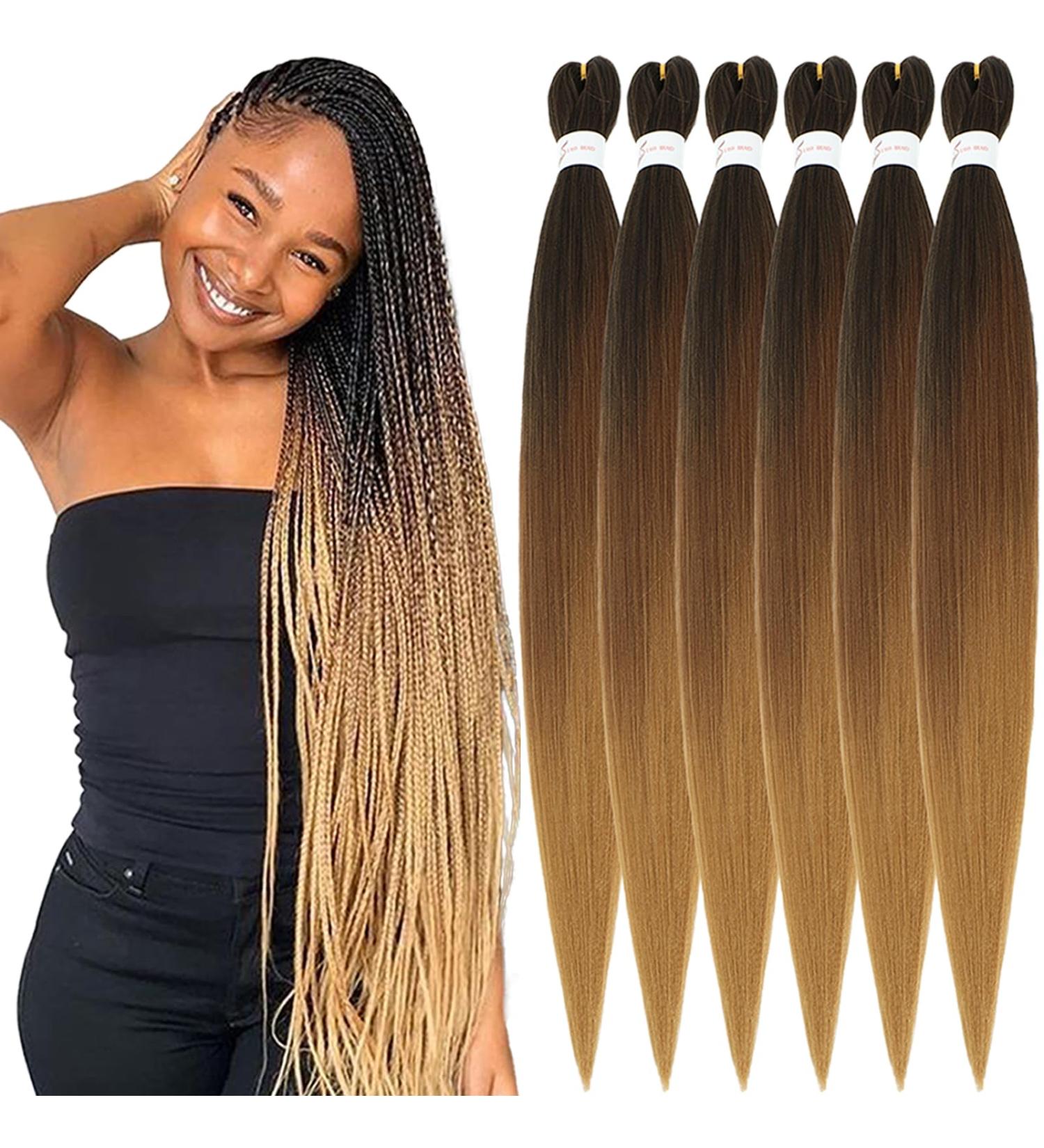 Buy Xusuperb Pre-Stretched Ombre Brown Braiding Hair - 30 Inch Long 6 Pack Knotless Extensions - Soft Kanekalon Yaki Hair (T1B/30/27#) - Buy Online on SooperMarket.com