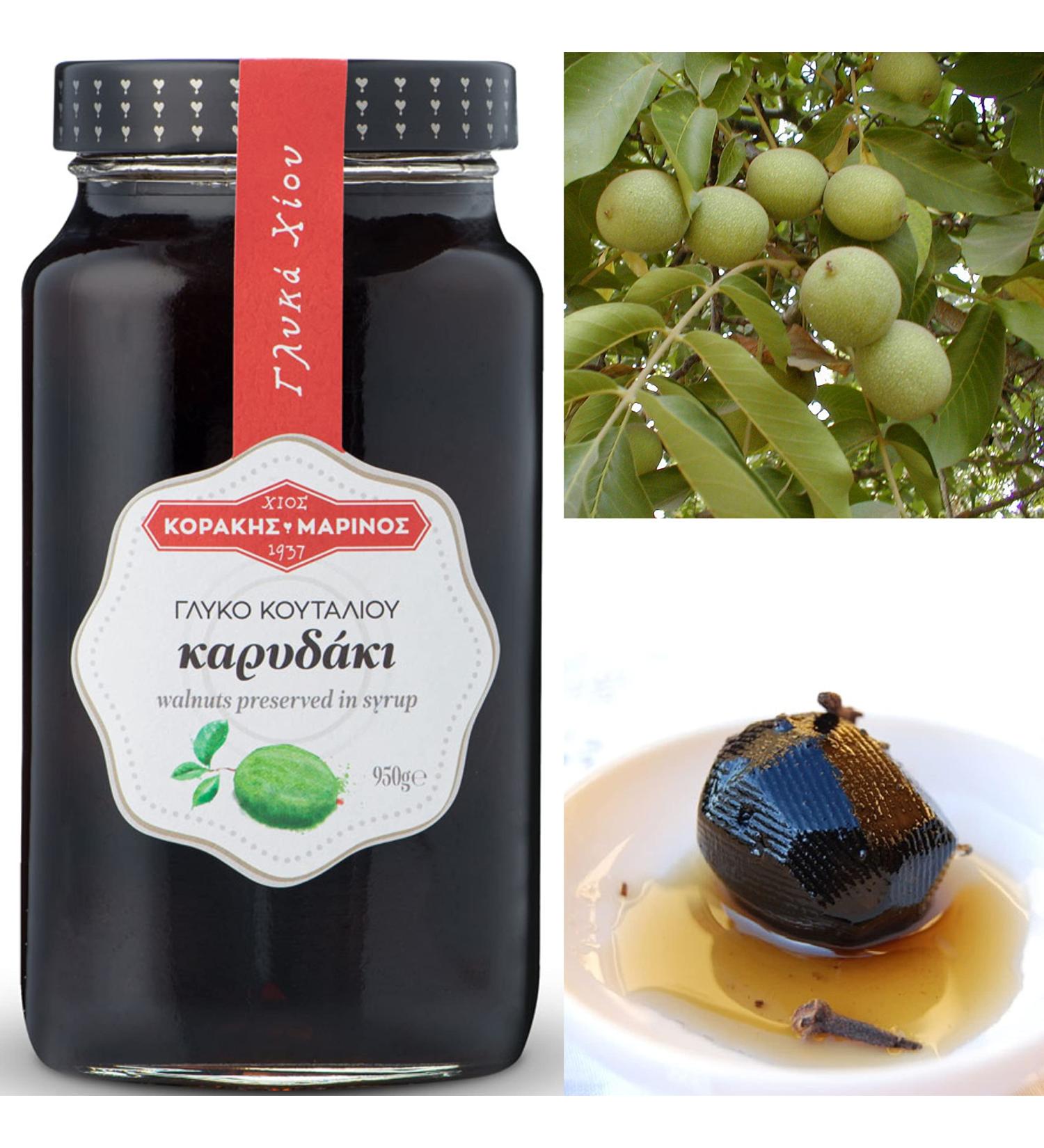 KORAKIS-MARINOS | Greek Sweet Fruit Preserve Walnuts in Syrup | Handmade Spoon Sweet Compote | Net Weight 950g Glass Jar - Buy Online on SooperMarket.com