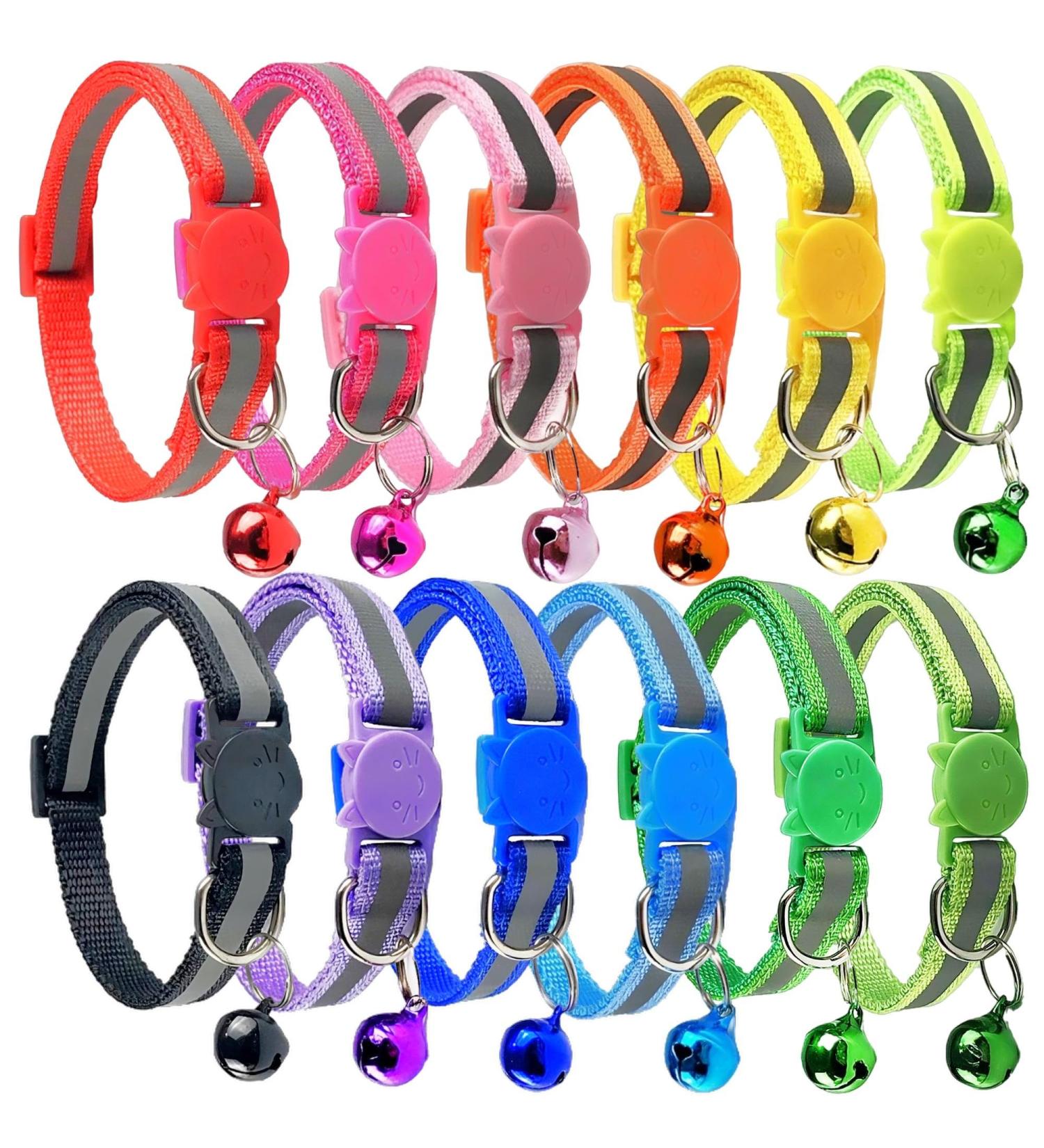 Nearasu 12 Pack Cat Collars Reflective Safety Quick Release Buckle Cat Collar for Cat Kitten Pet Breakaway With Bell Adjustable Large Hi Vis 20-34cm For All Domestic Cats Male Female (Multi-colored) - Buy Online on SooperMarket.com