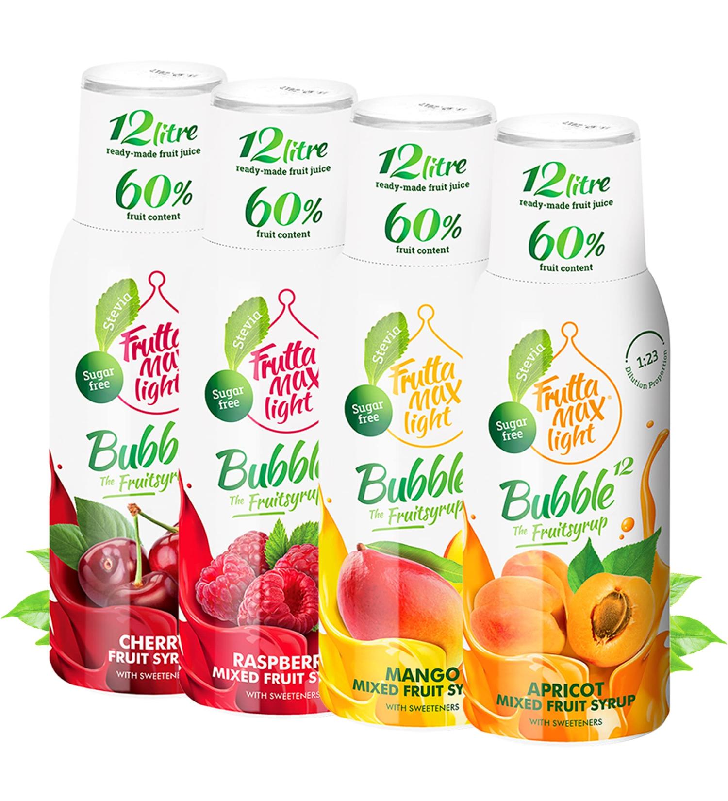 Frutta Max 4 x 500ml Light Fitness Syrup - Cherry Apricot Raspberry Mango | Sugar-Free | 60% Fruit Content | With Stevia - Buy Online on SooperMarket.com