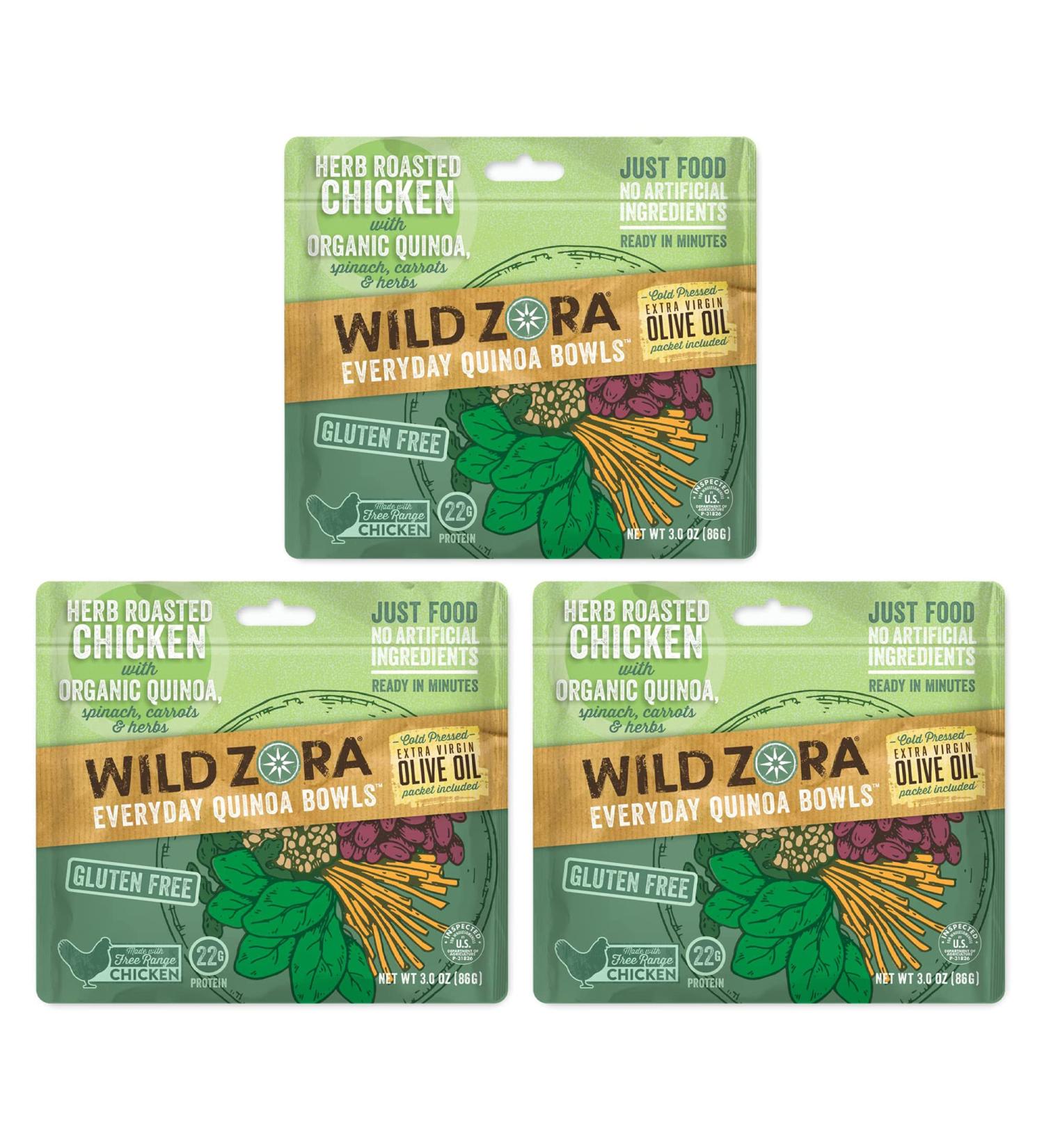 Wild Zora Organic Quinoa Bowls - Herb Roasted Chicken Flavor (3-Pack) | Gluten-Free, Quick & Tasty Meals with Lentils and Olive Oil | Pantry Staple Instant Meal Option - Buy Online on SooperMarket.com
