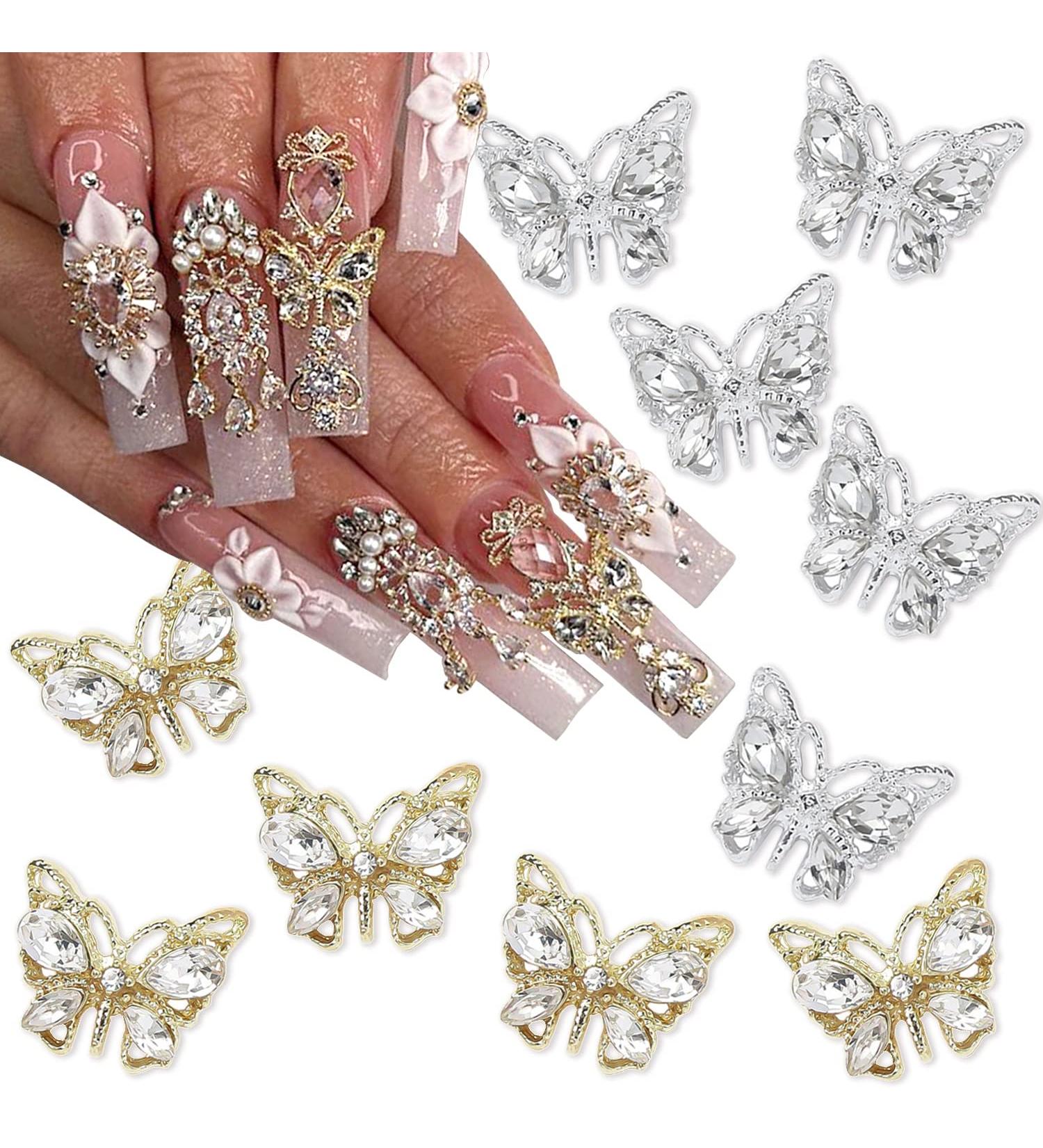 10Pcs Shiny Alloy Butterfly Nail Charms - Metal Rhinestones for Women's DIY Acrylic Nail Decor - Buy Online on SooperMarket.com