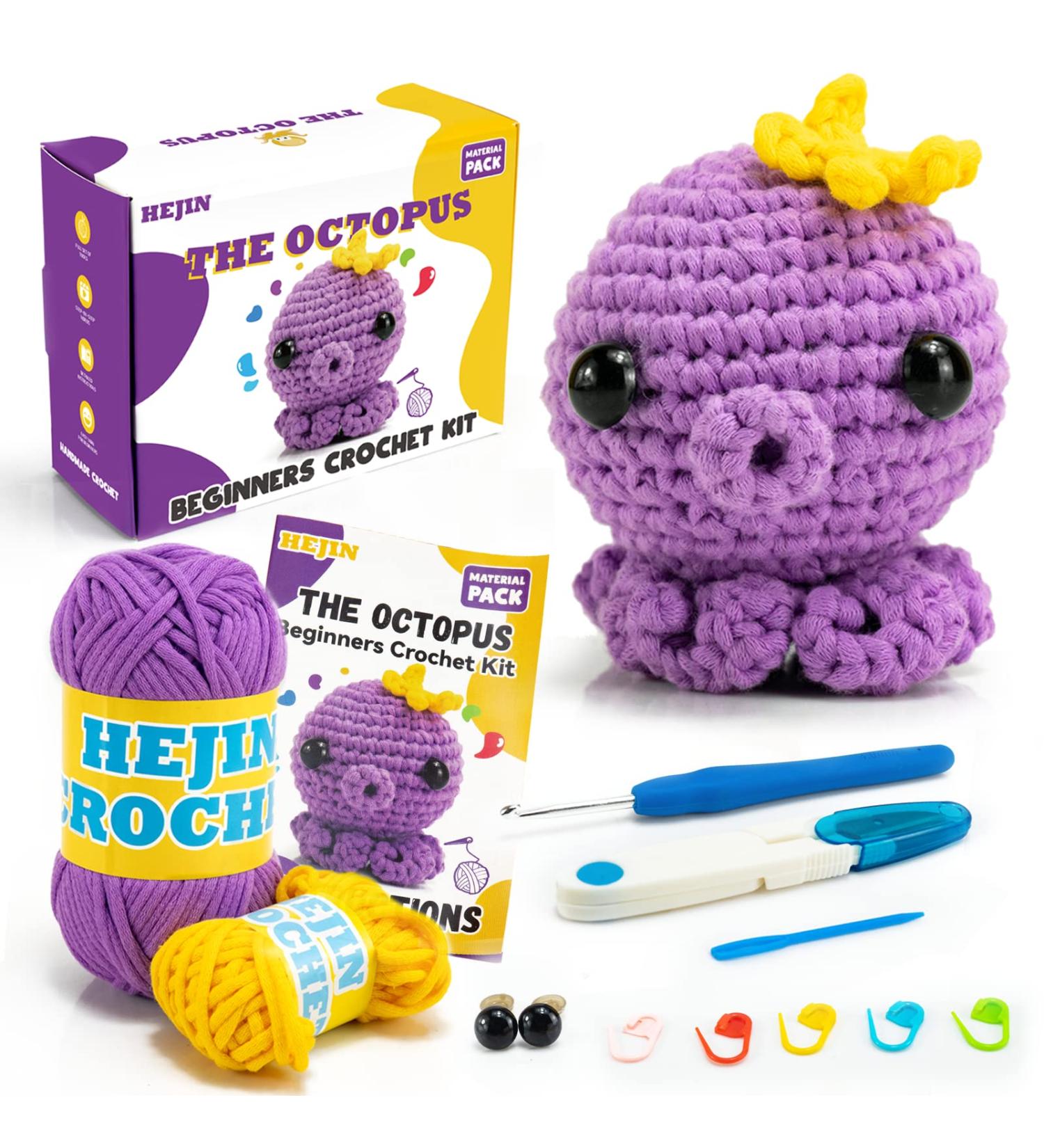 HEJIN Crochet Kit for Beginners - Octopus Animal Kit with Videos, Yarn, Hook - Perfect Gift for Boys and Girls - Buy Online on SooperMarket.com