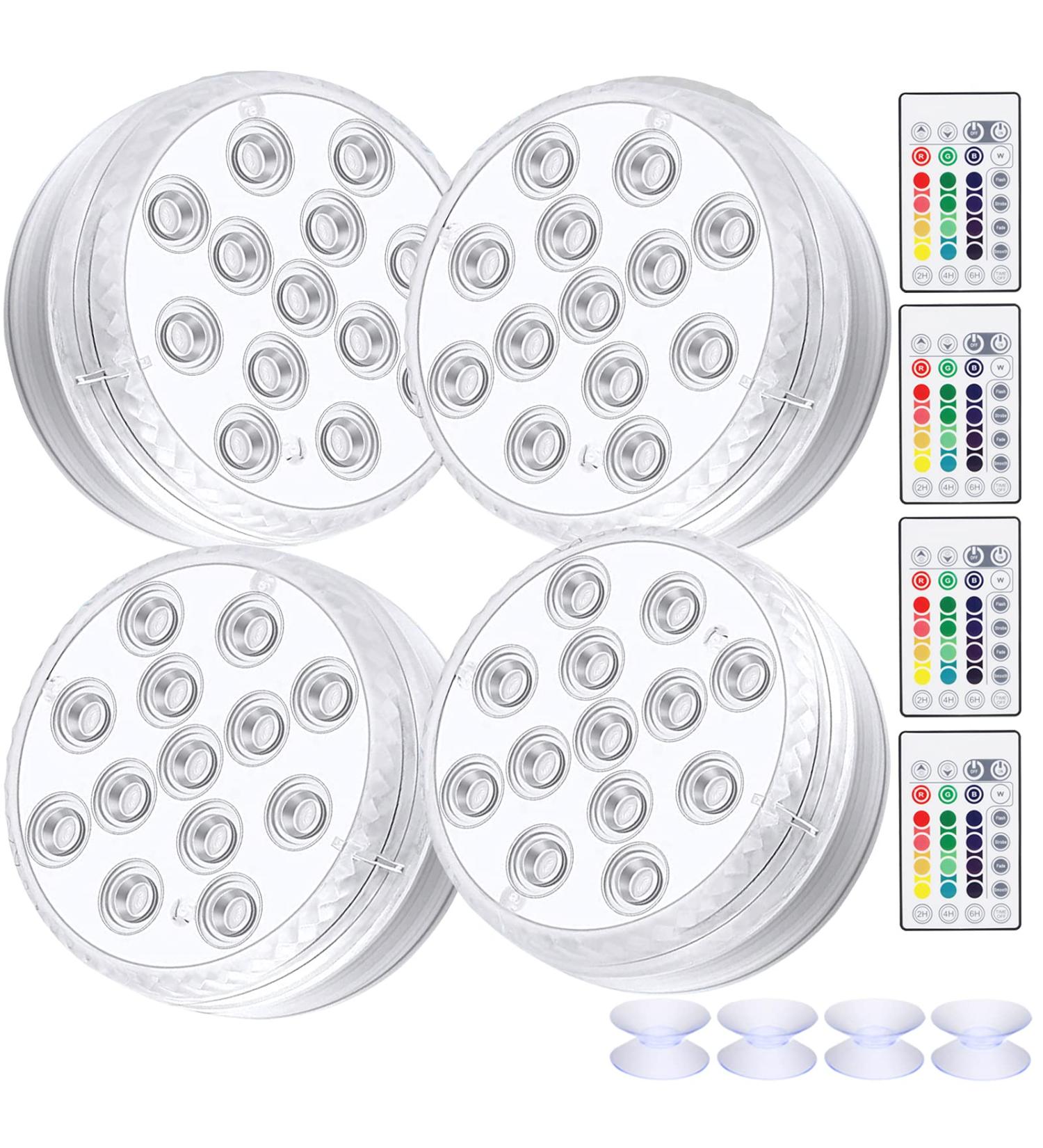 Buy Aled Light Underwater LED RGB Lights - 4 Waterproof Multi-Color Pond Lights with Remote Control & Suction Cups for Fish Tank & Vase Decoration - Buy Online on SooperMarket.com