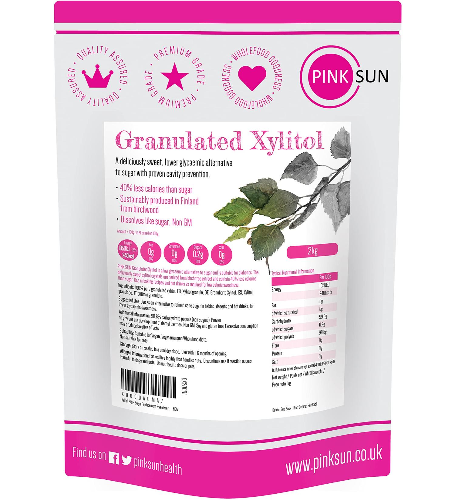 PINK SUN Xylitol Sweetener 2kg - Finnish Birch Sugar Replacement for Diabetics, Vegan, Vegetarian - Gluten Free, Low Carb, Non GMO - Made in Finland (Pack of 1) - Buy Online on SooperMarket.com