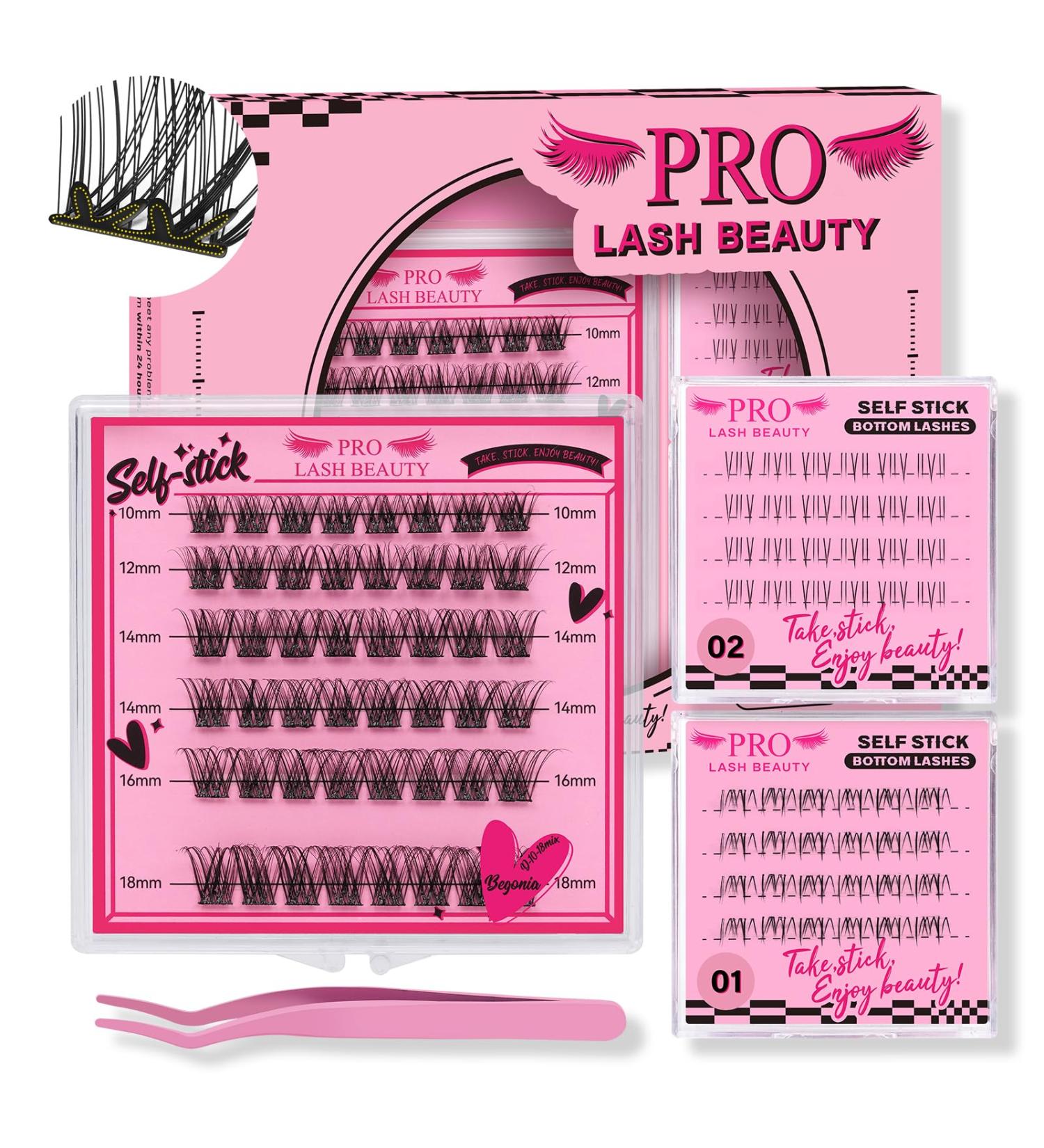 Self Adhesive Eyelashes Kit | 48pcs Lash Clusters + 48pcs Bottom Lashes | Reusable No Glue Natural Look | Easy to Use | Begonia D-10-18mix - Buy Online on SooperMarket.com
